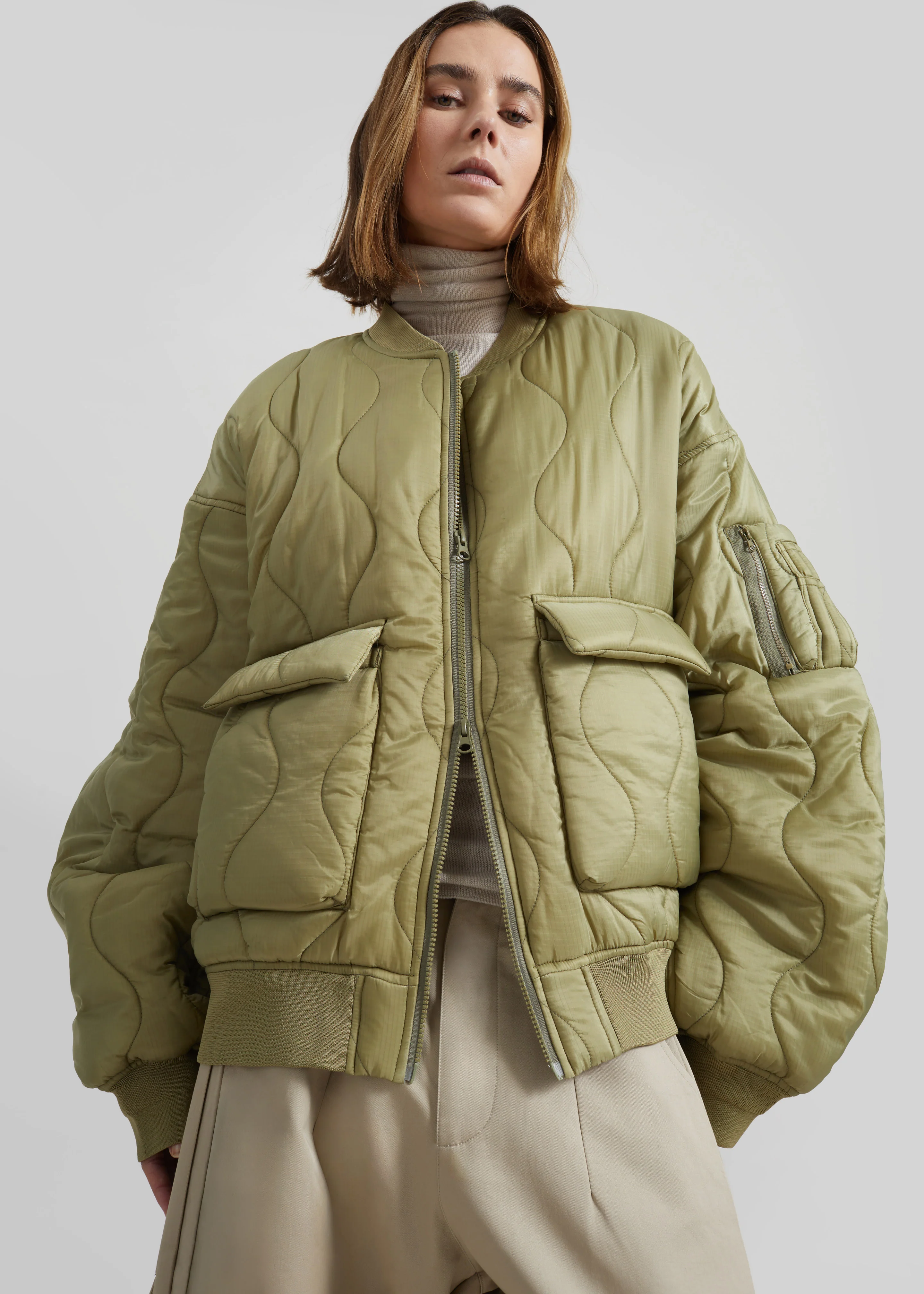 Halsey Quilted Bomber Jacket - Moss Green - Image 4