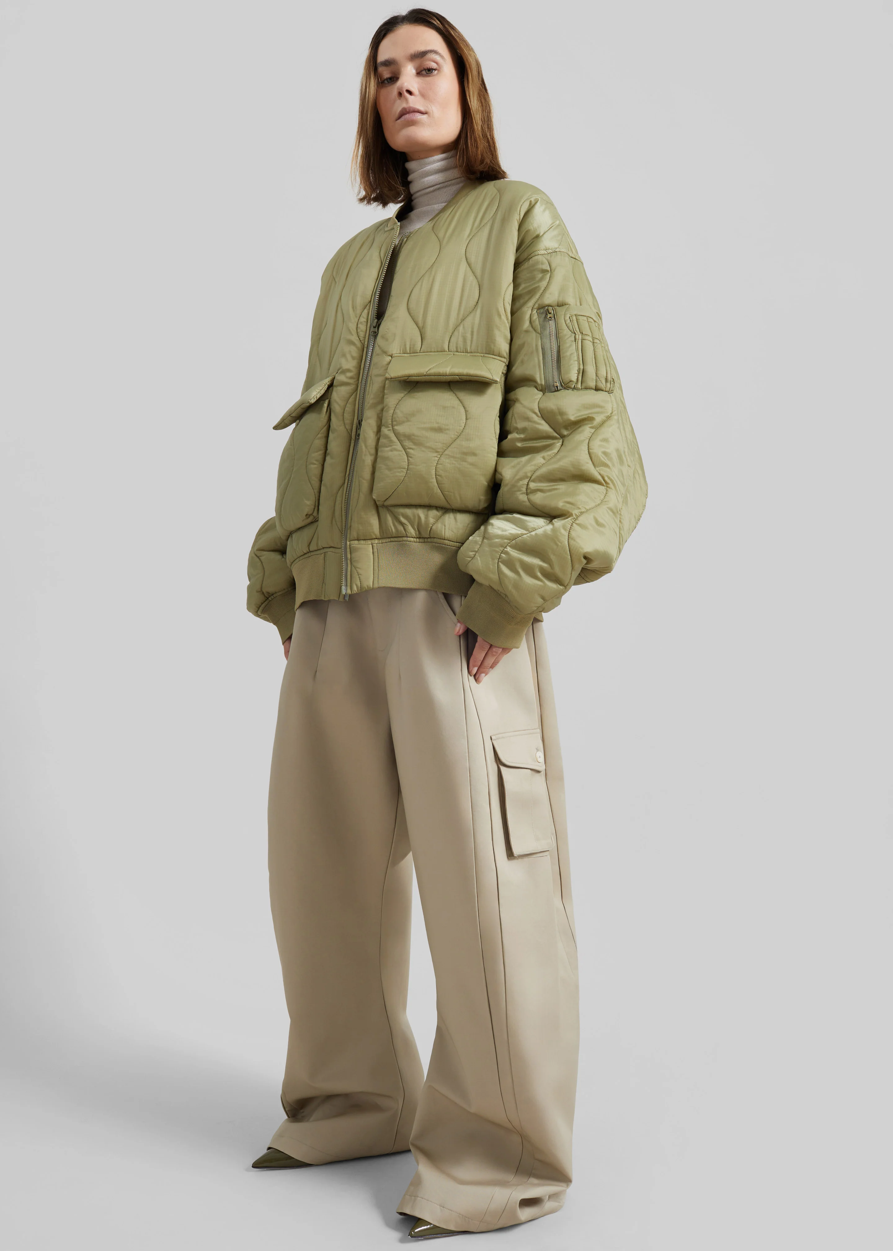 Halsey Quilted Bomber Jacket - Moss Green - Image 5