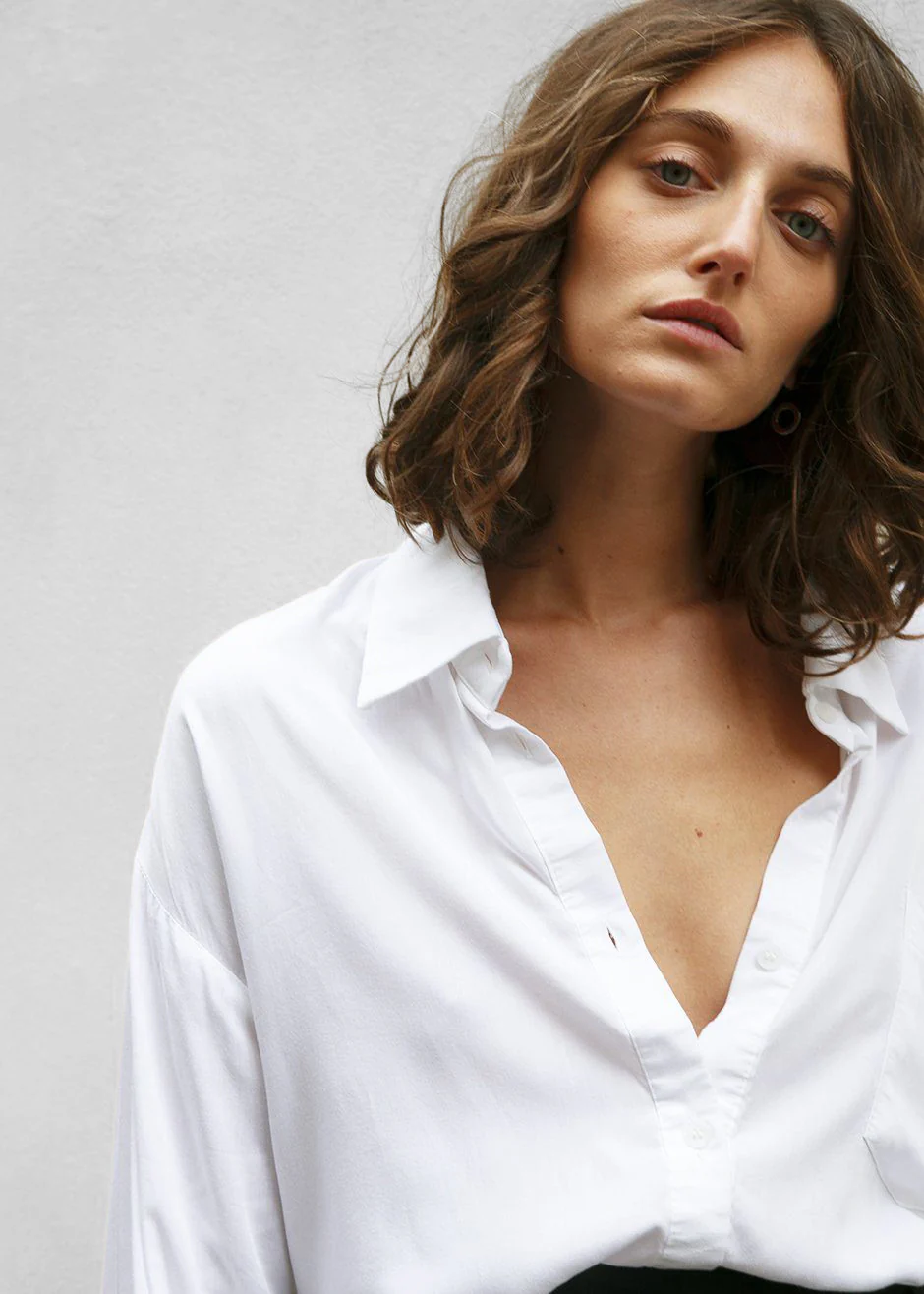 Hanna Silky Oversized Blouse - White - Image 6