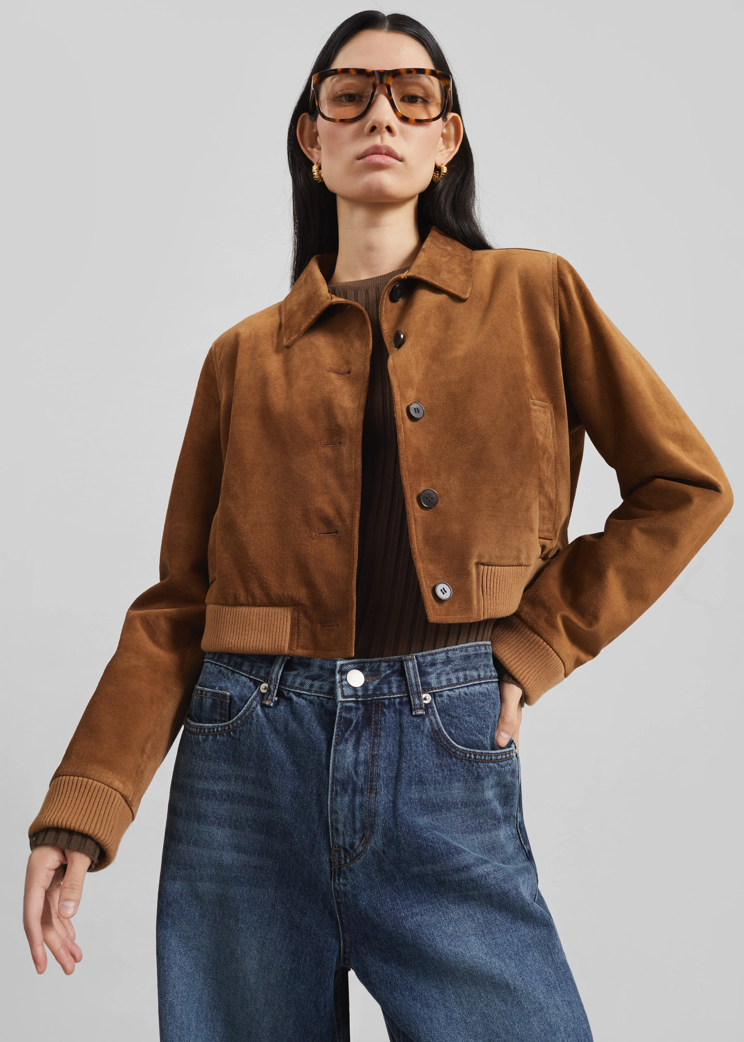 Hartford Suede Short Jacket - Dark Camel - Image 3