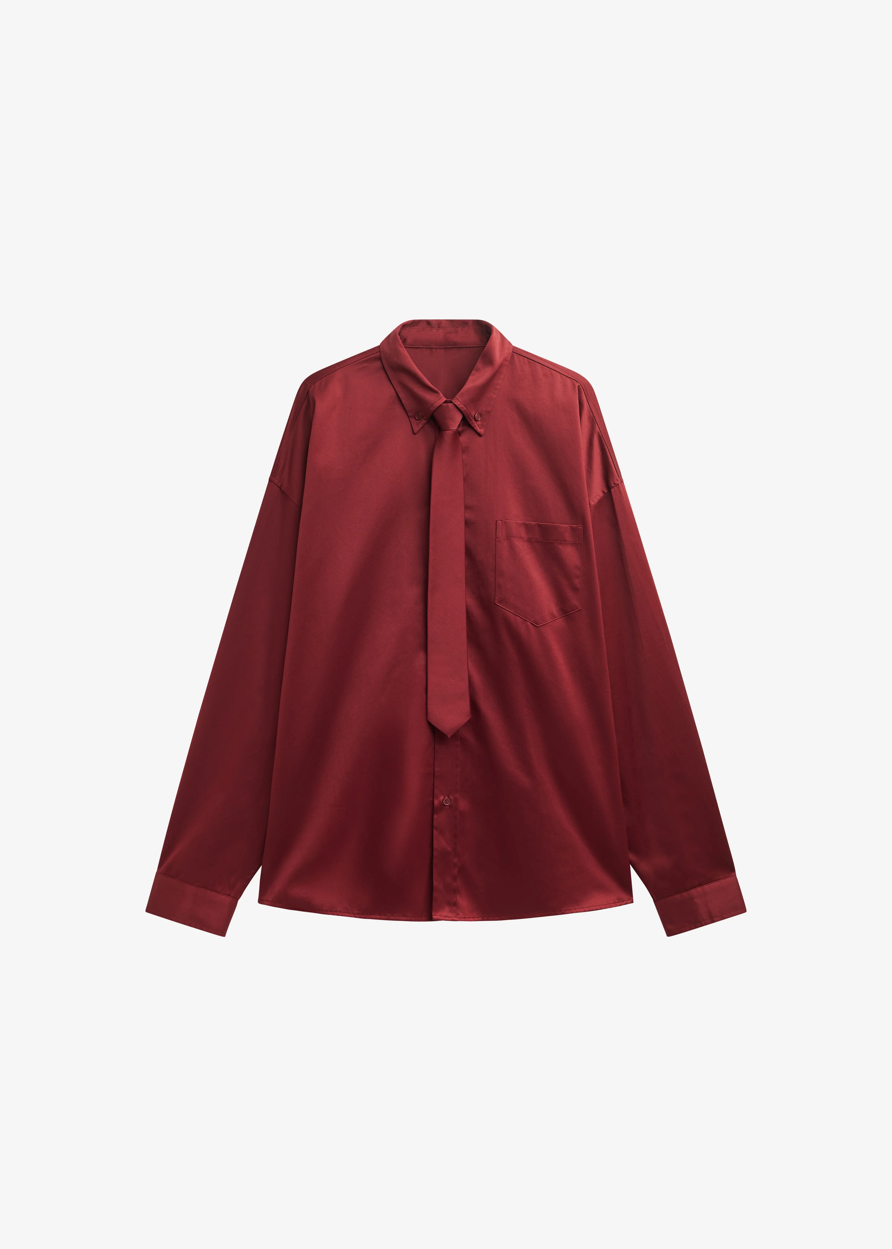 Havelock Oversized Neck-Tie Shirt - Dark Red - Image 6