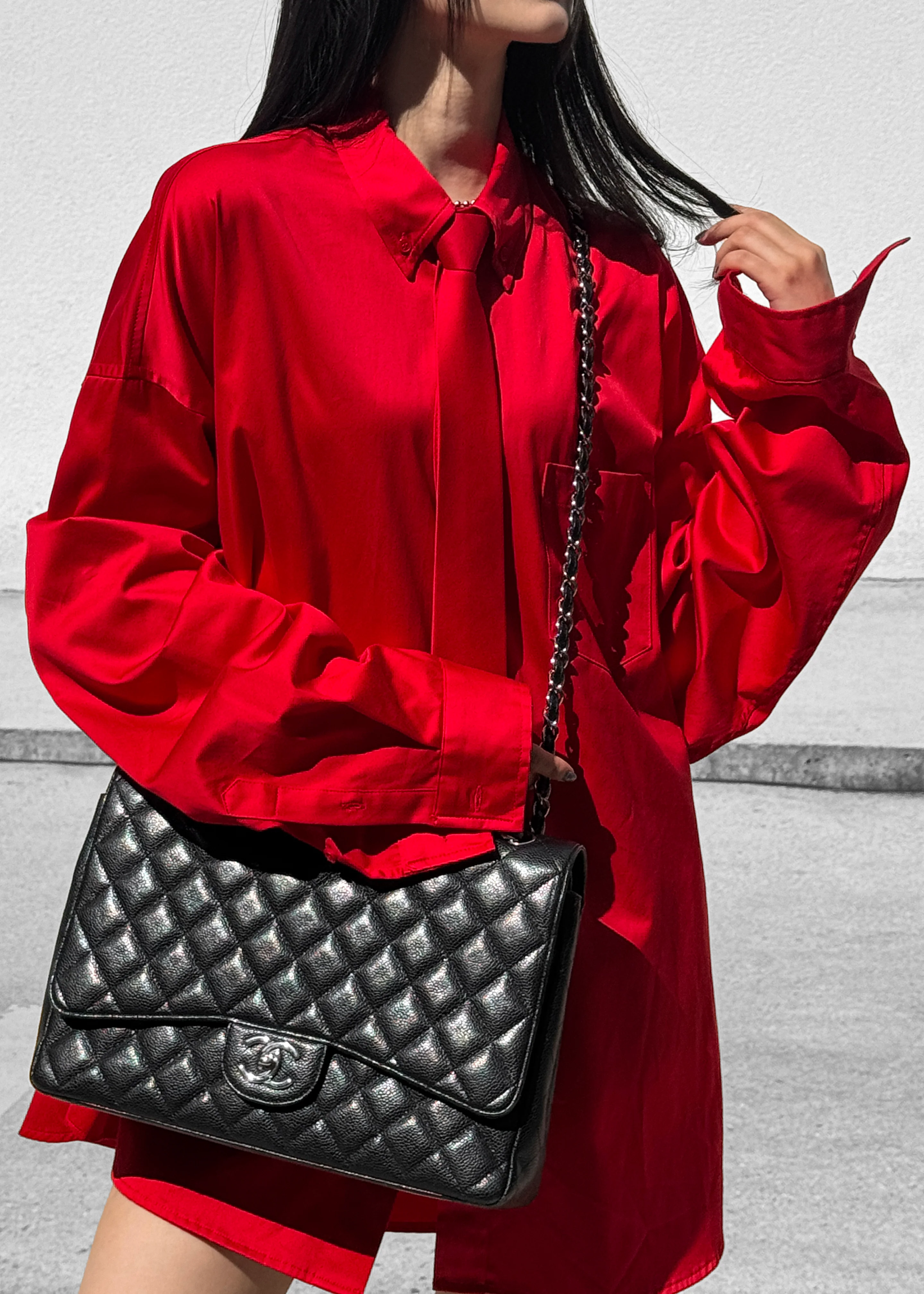 Havelock Oversized Neck-Tie Shirt - Red - Image 7