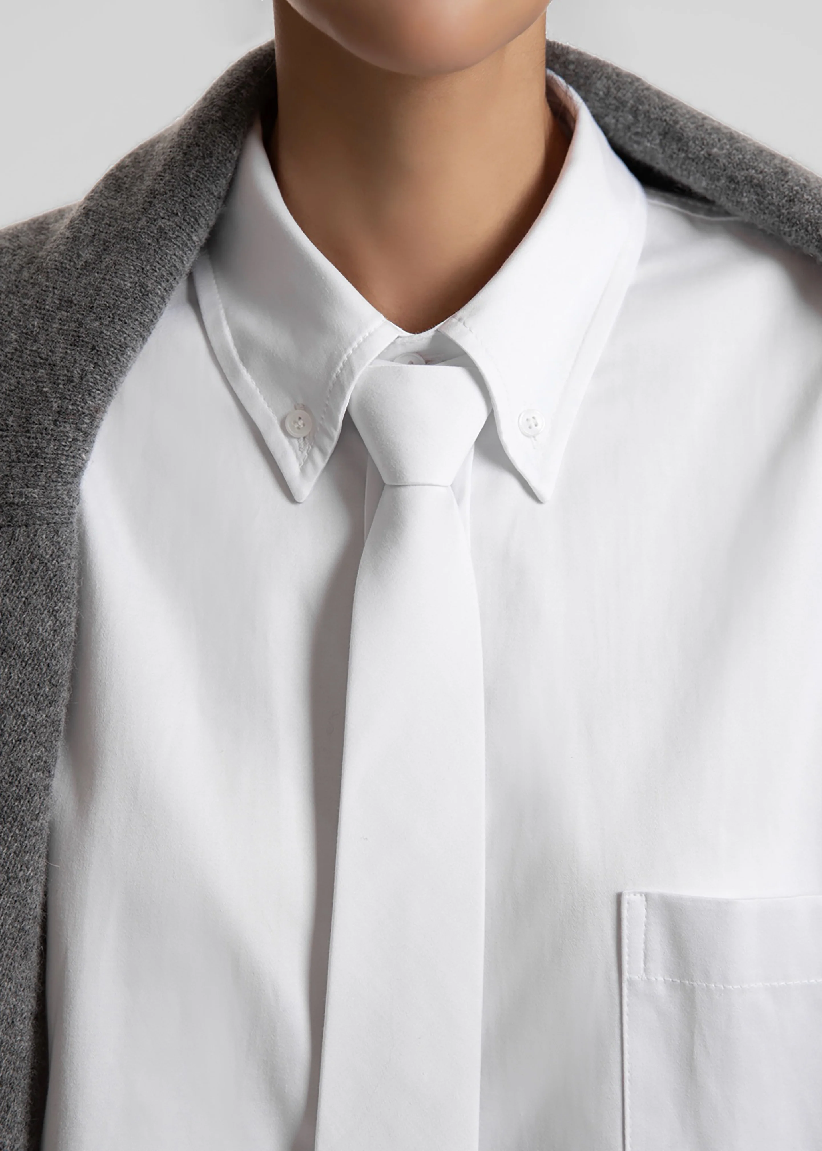 Havelock Oversized Neck-Tie Shirt - White - Image 2