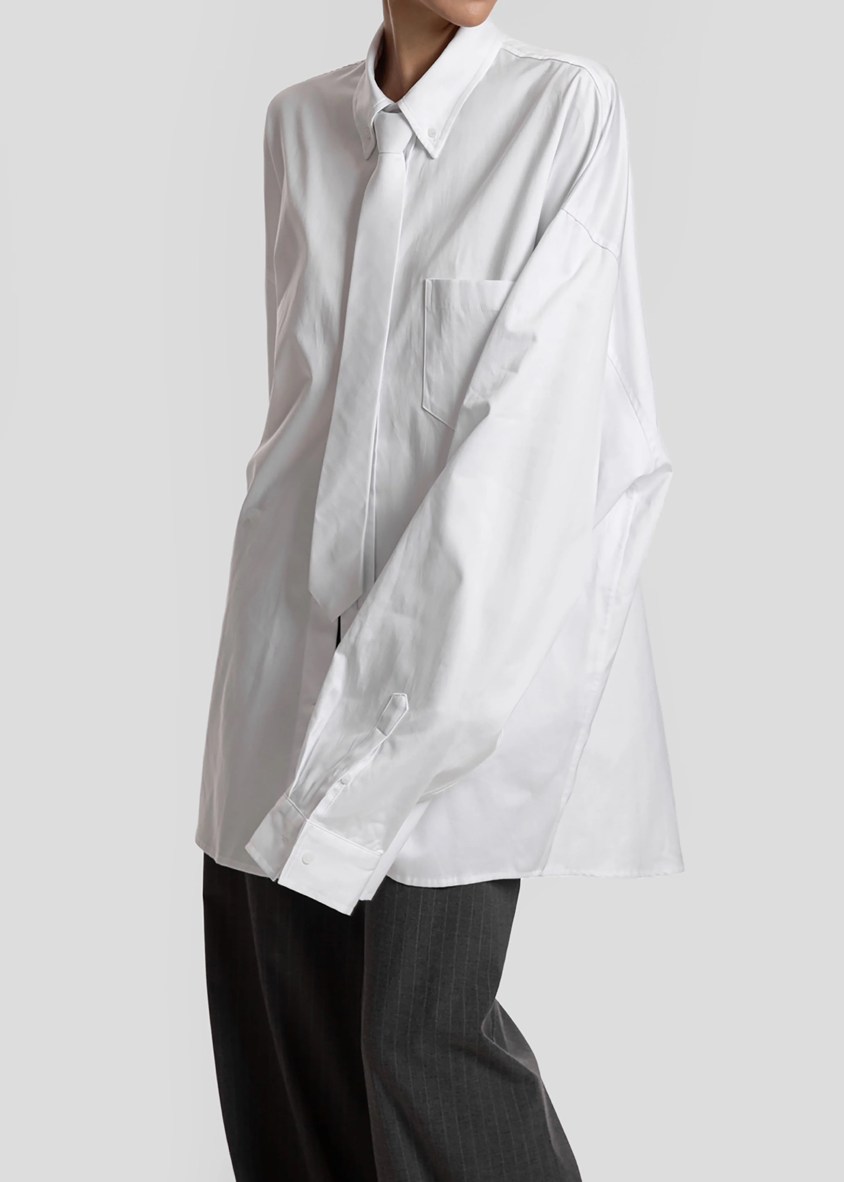 Havelock Oversized Neck-Tie Shirt - White - Image 6