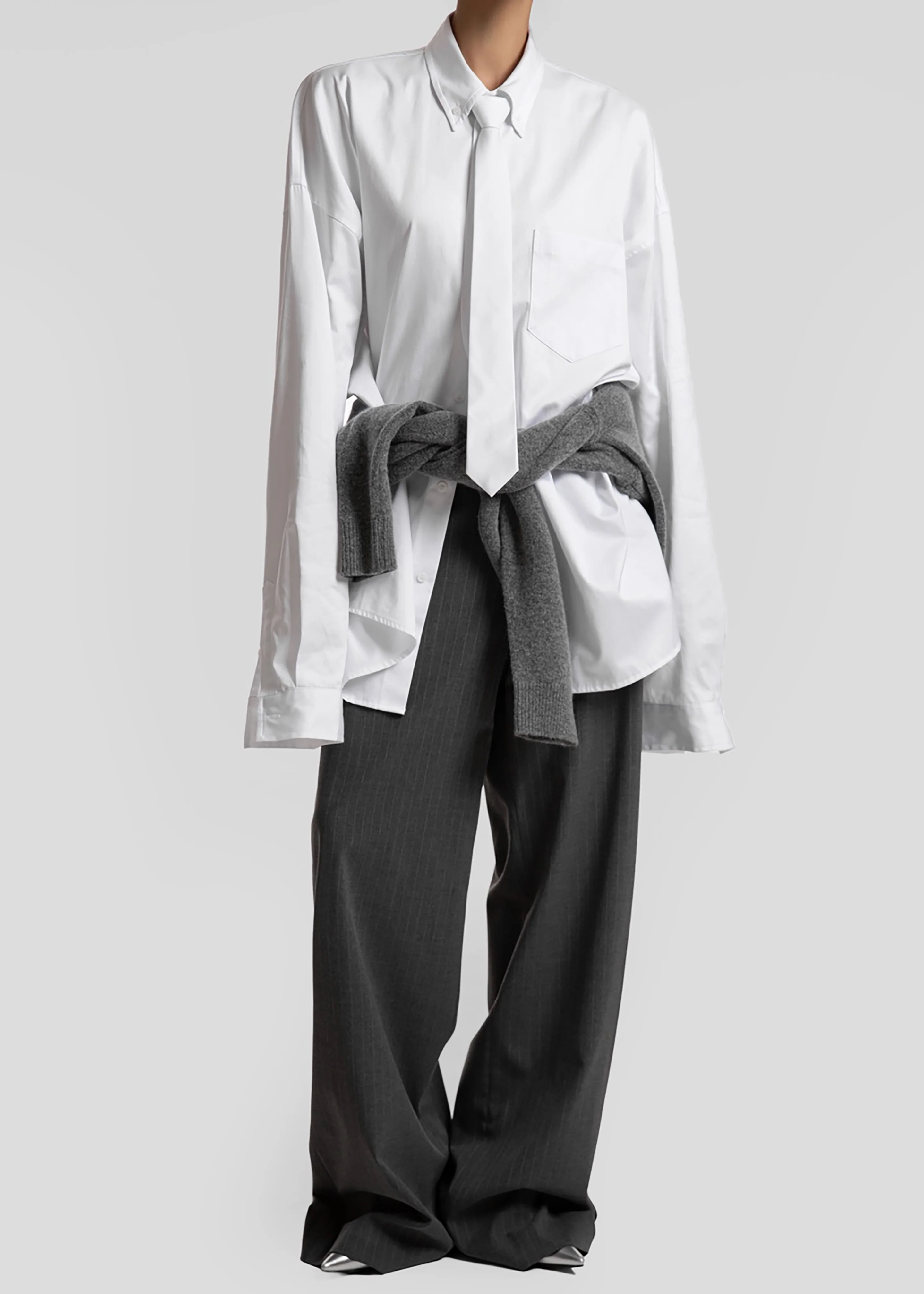 Havelock Oversized Neck-Tie Shirt - White - Image 7