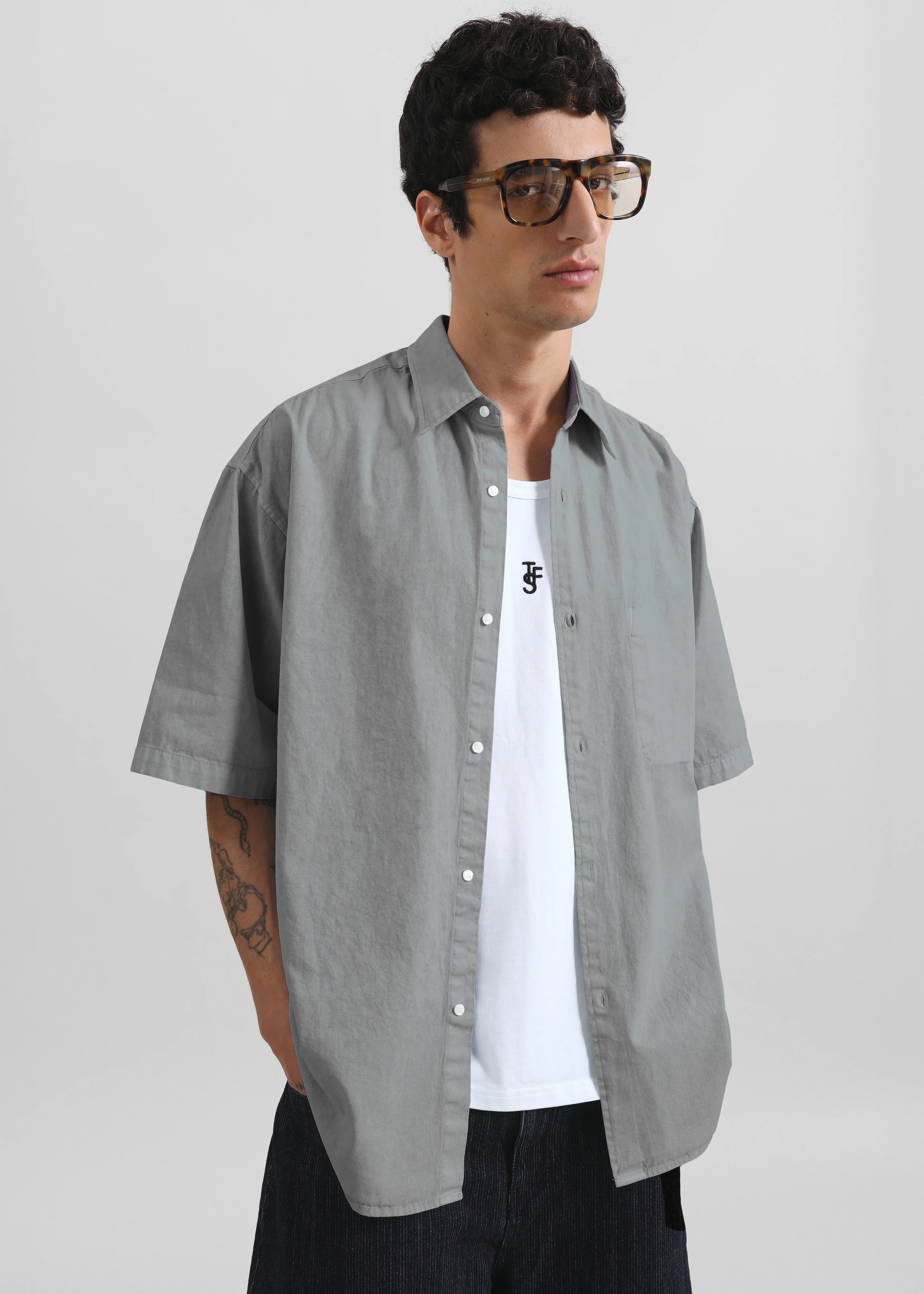 Havre Button Down Shirt - Light Grey - Image 2