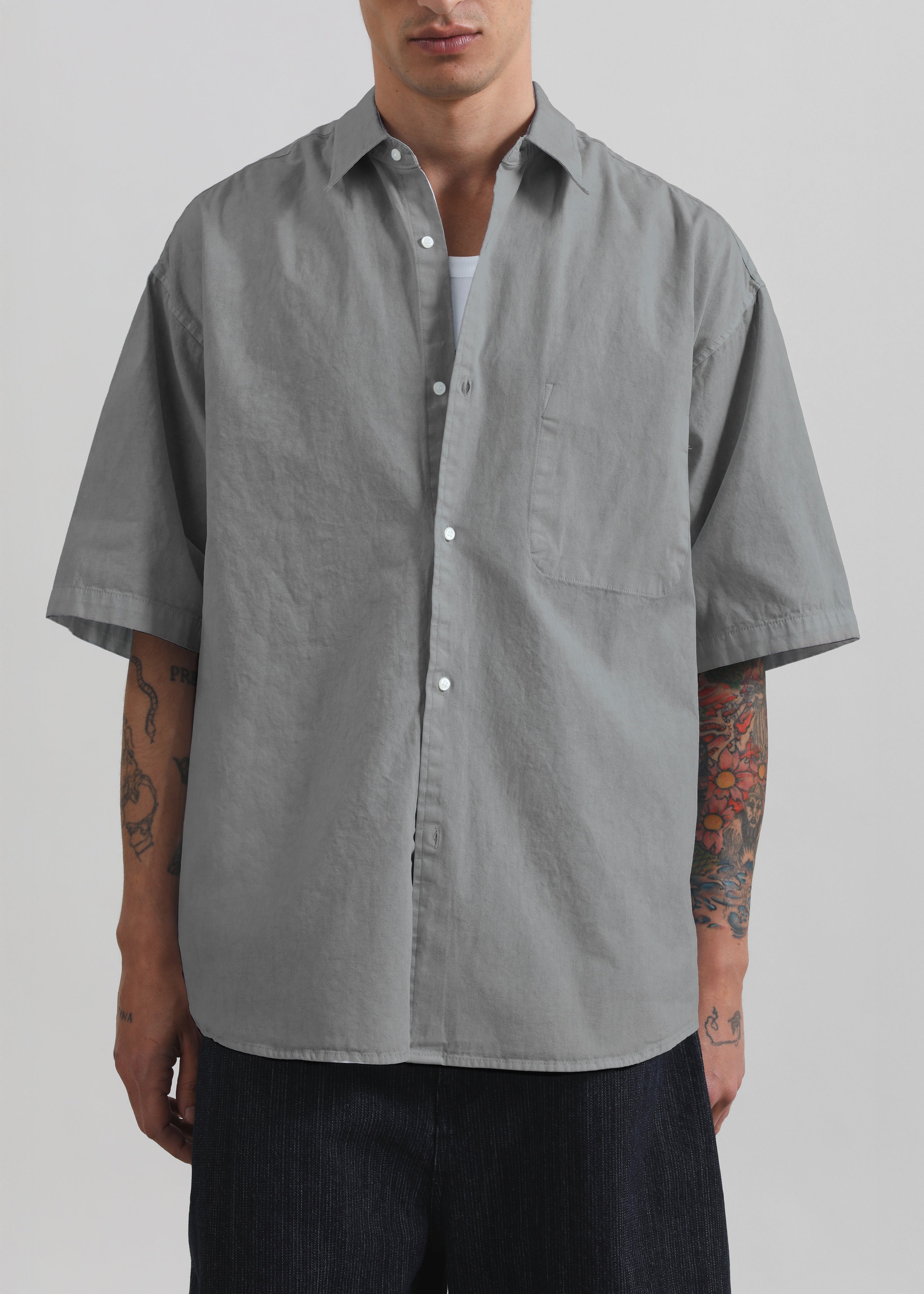 Havre Button Down Shirt - Light Grey - Image 3