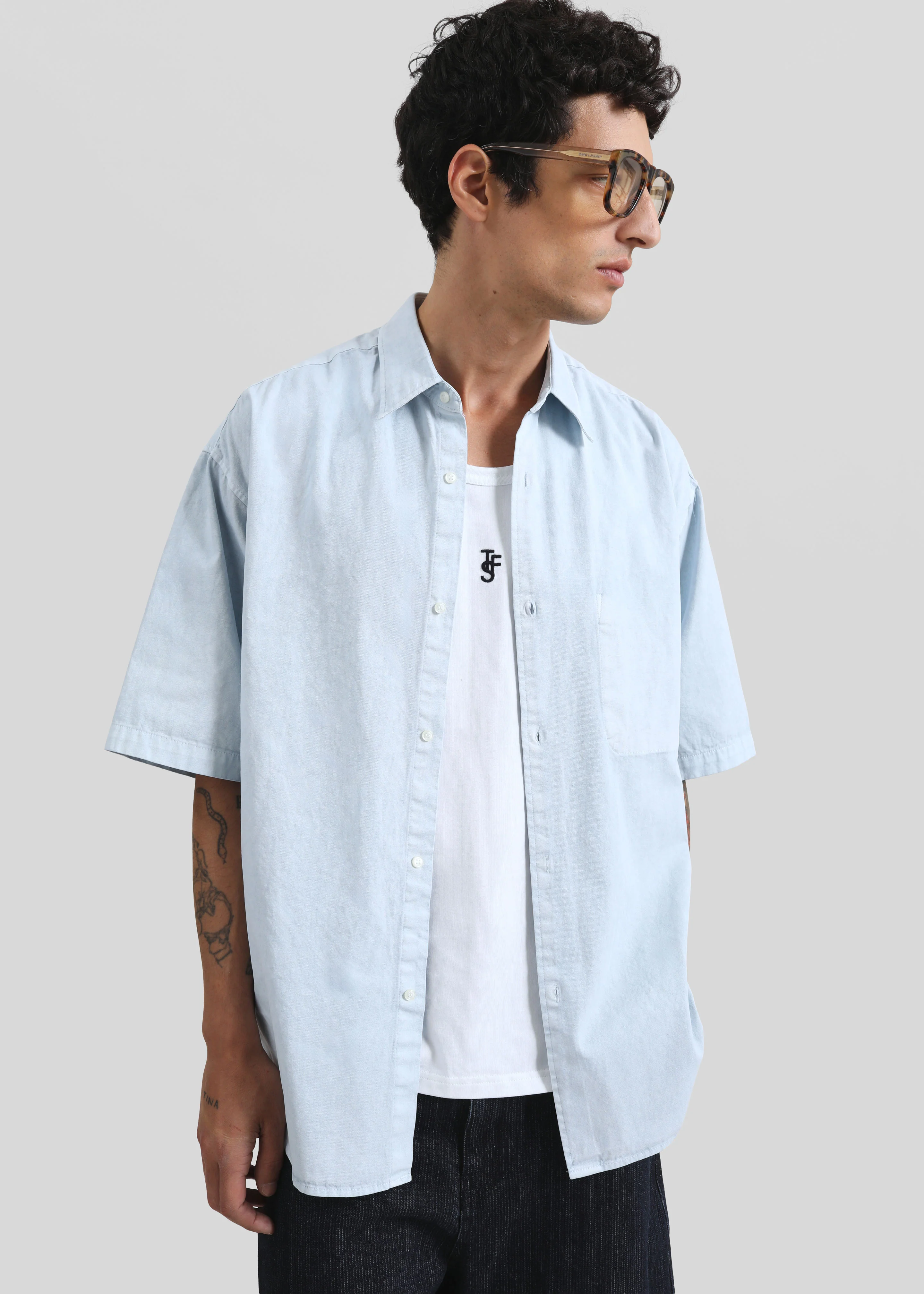 Havre Button Down Shirt - Pale Blue - Image 5