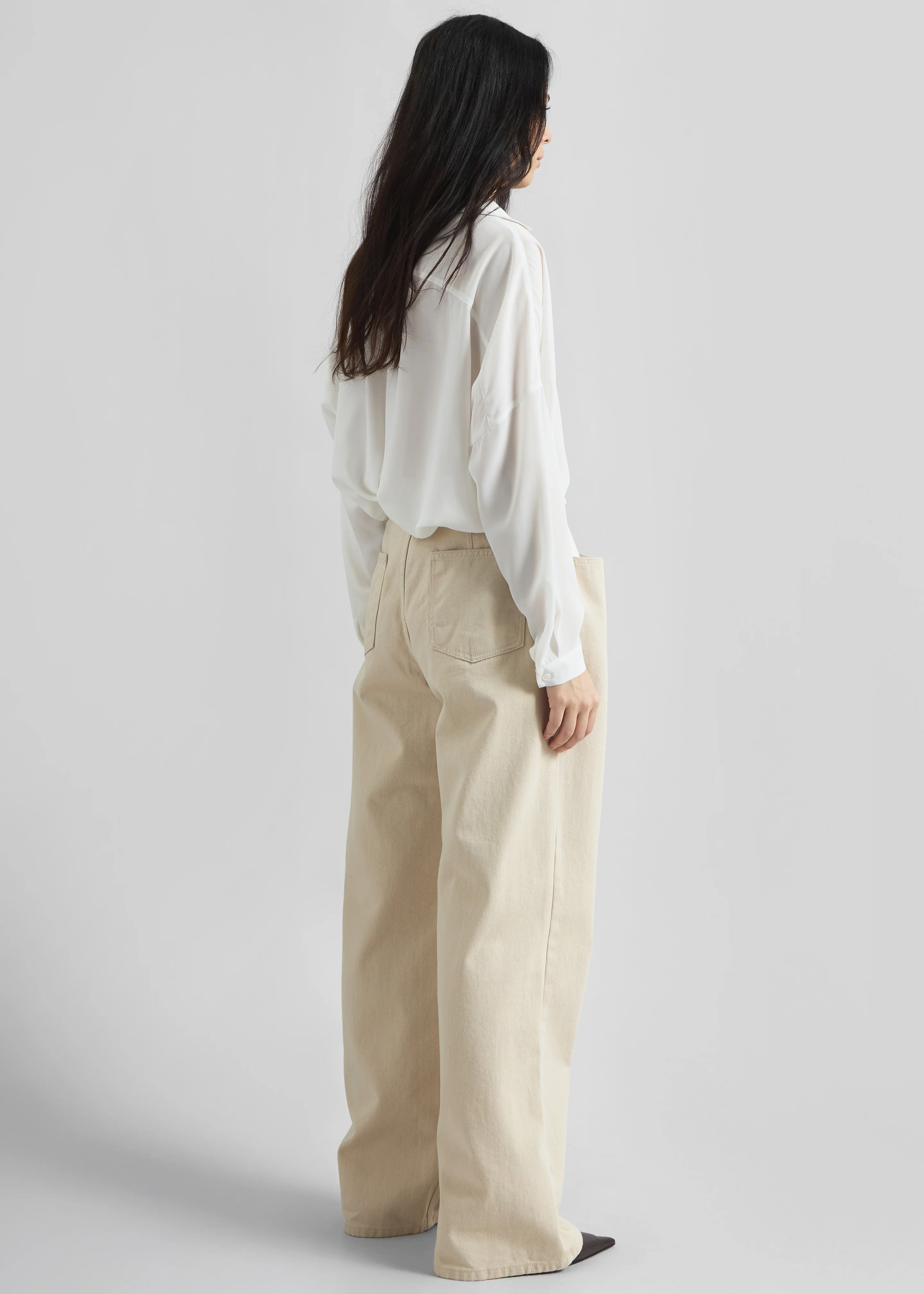 Hayla Contrast Denim Pants - Beige/Off White - Image 8
