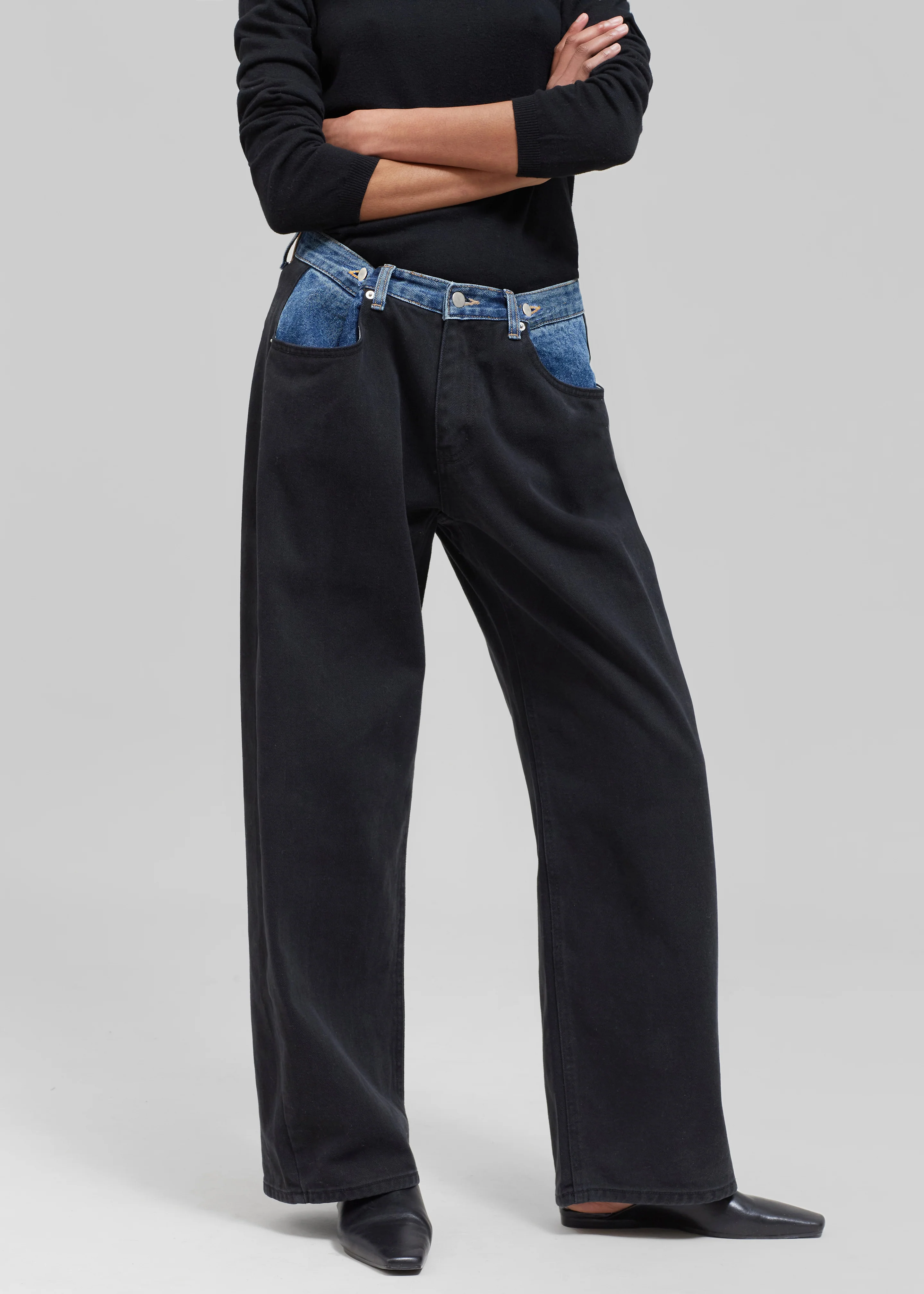 Hayla Contrast Denim Pants - Black/Blue - Image 5