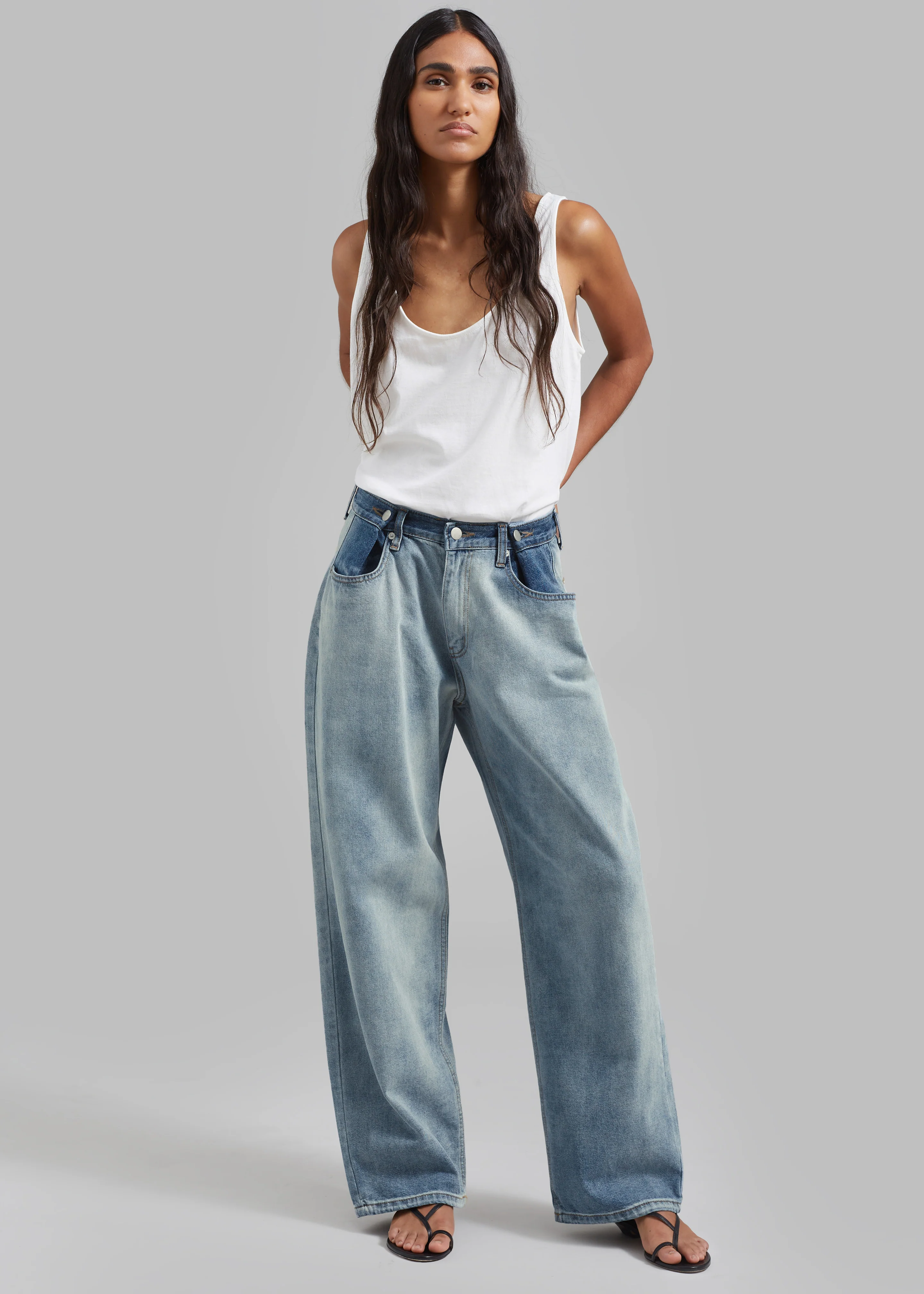 Hayla Contrast Denim Pants - Light Wash/Blue - Image 4