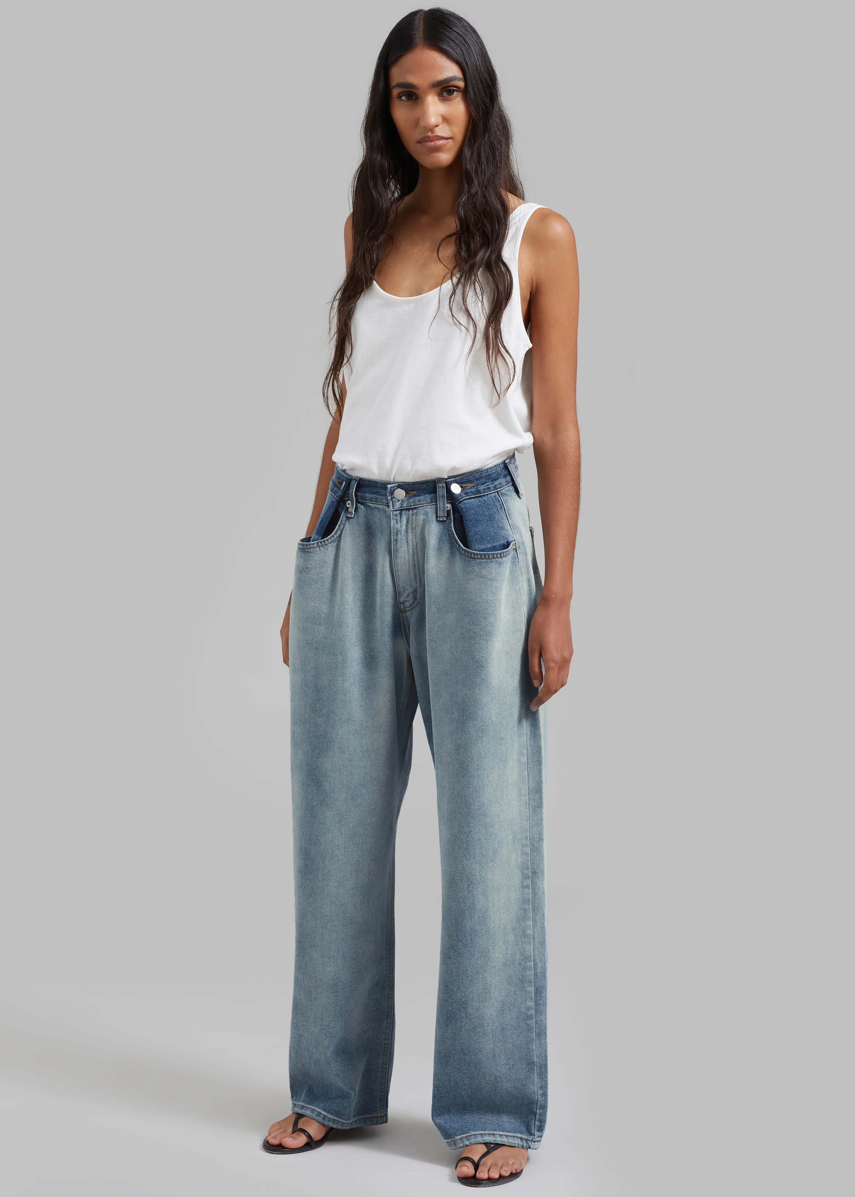 Hayla Contrast Denim Pants - Light Wash/Blue - Image 6