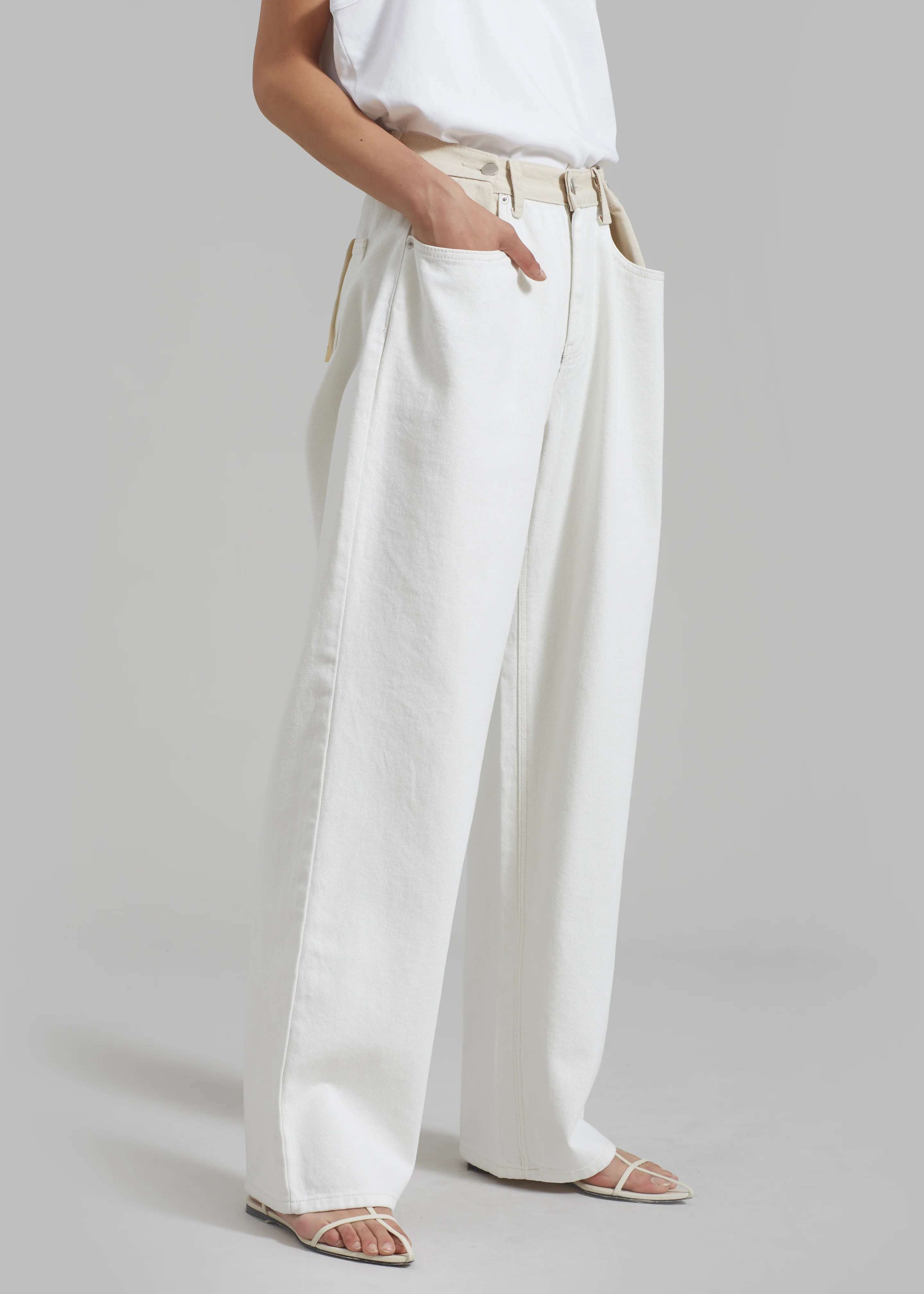 Hayla Contrast Denim Pants - Off White/Beige - Image 5