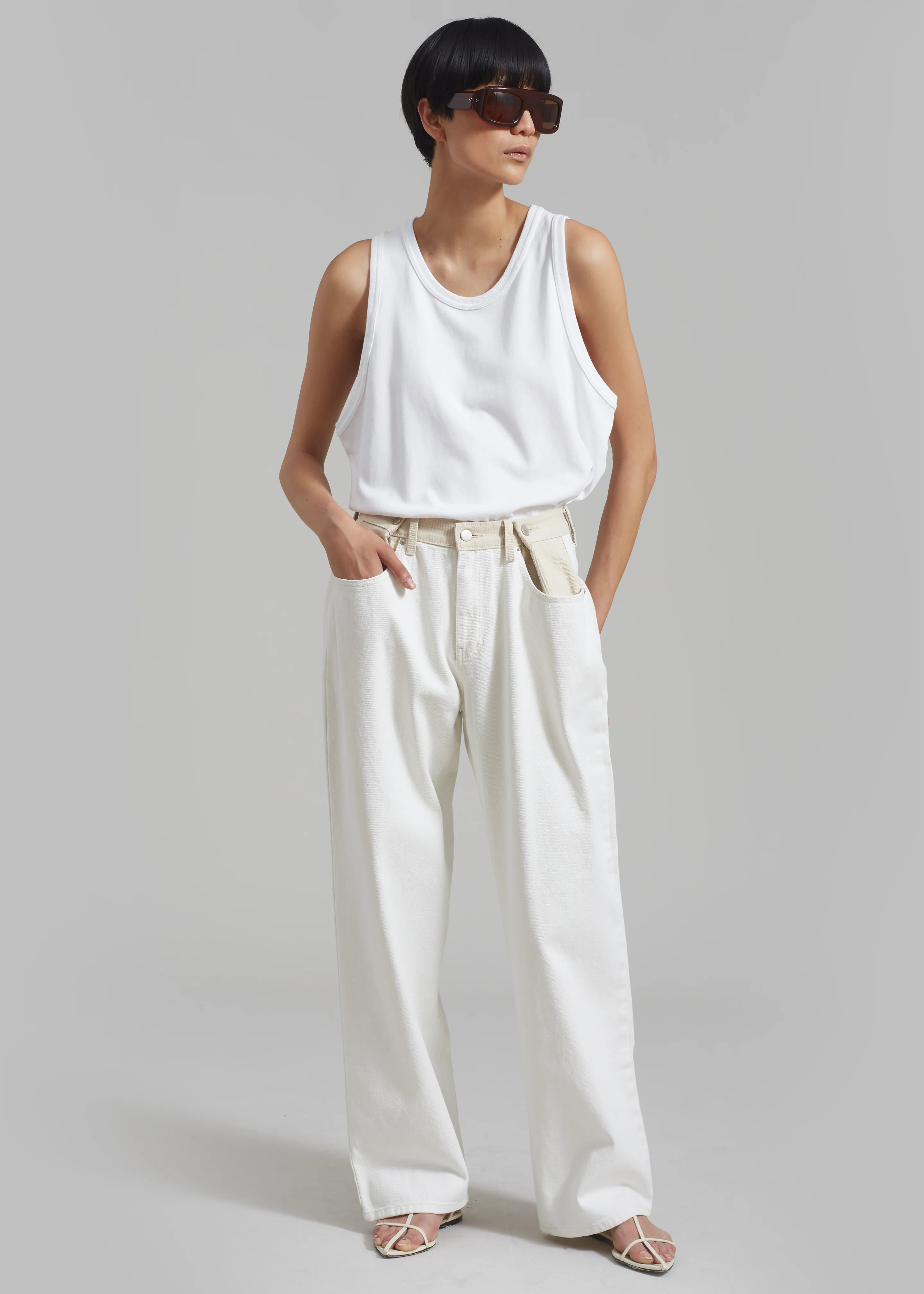 Hayla Contrast Denim Pants - Off White/Beige - Image 7