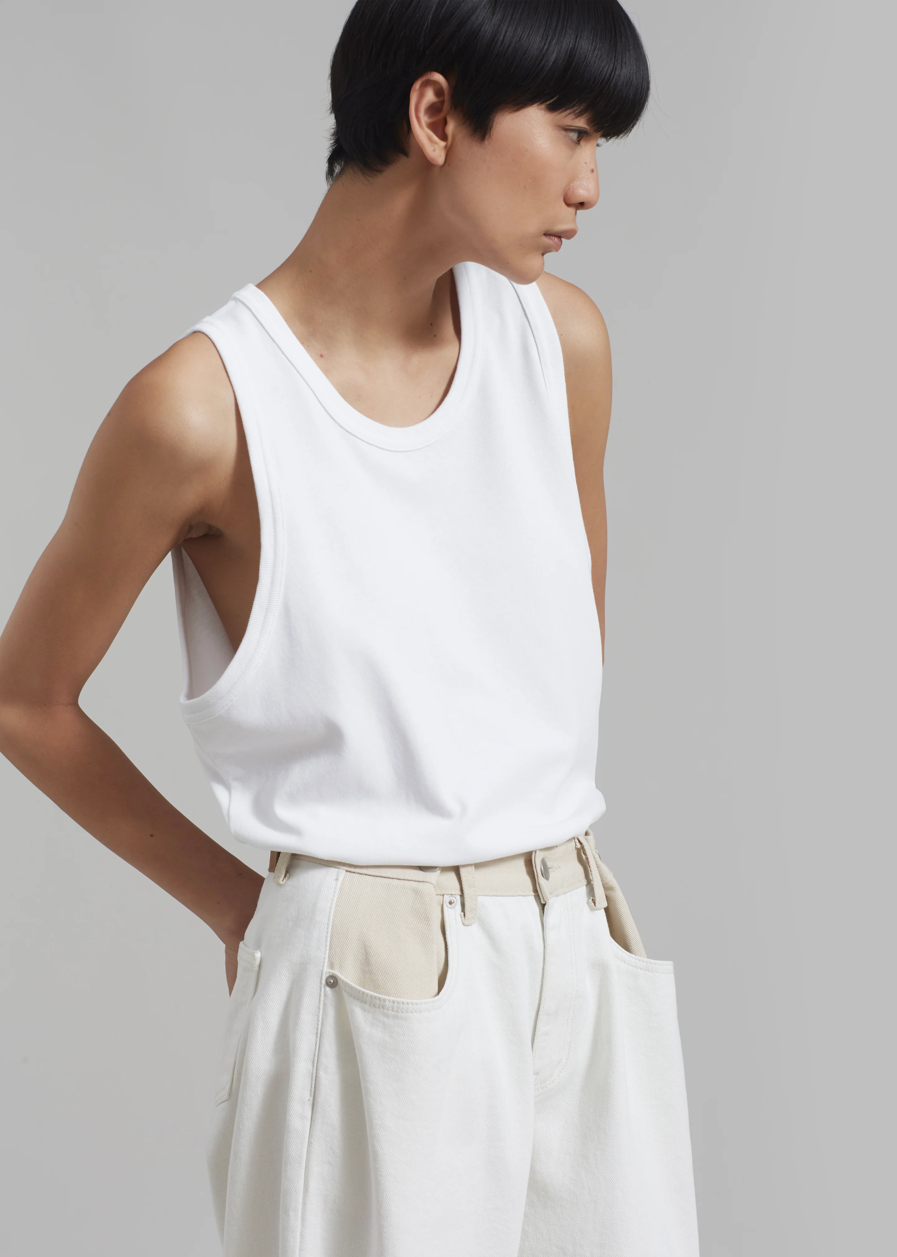 Hayla Contrast Denim Pants - Off White/Beige - Image 8