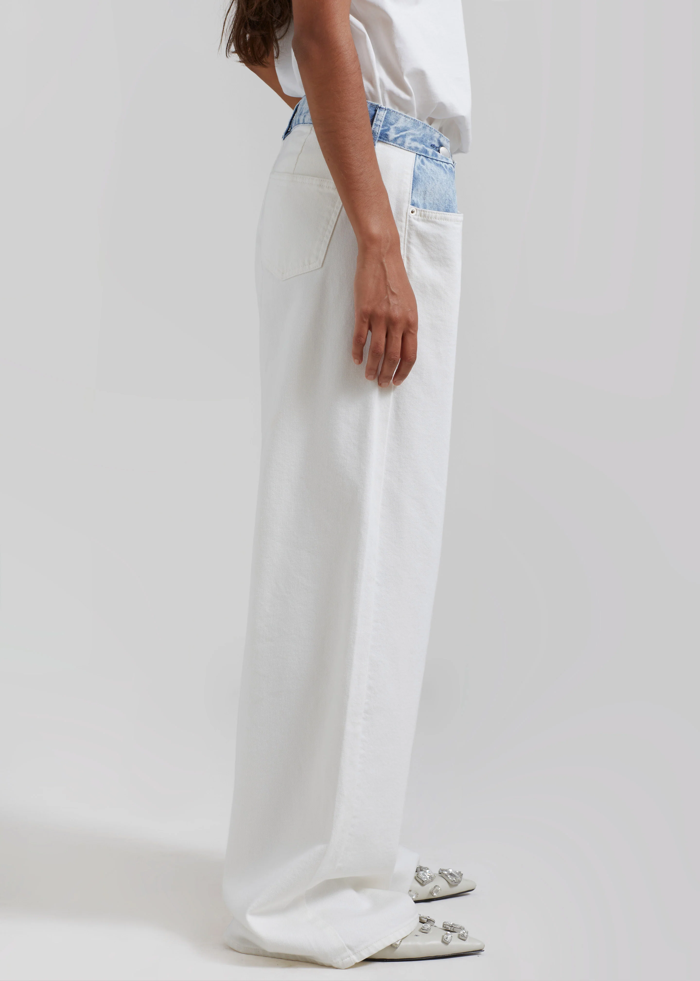 Hayla Contrast Denim Pants - Off White/Blue - Image 6