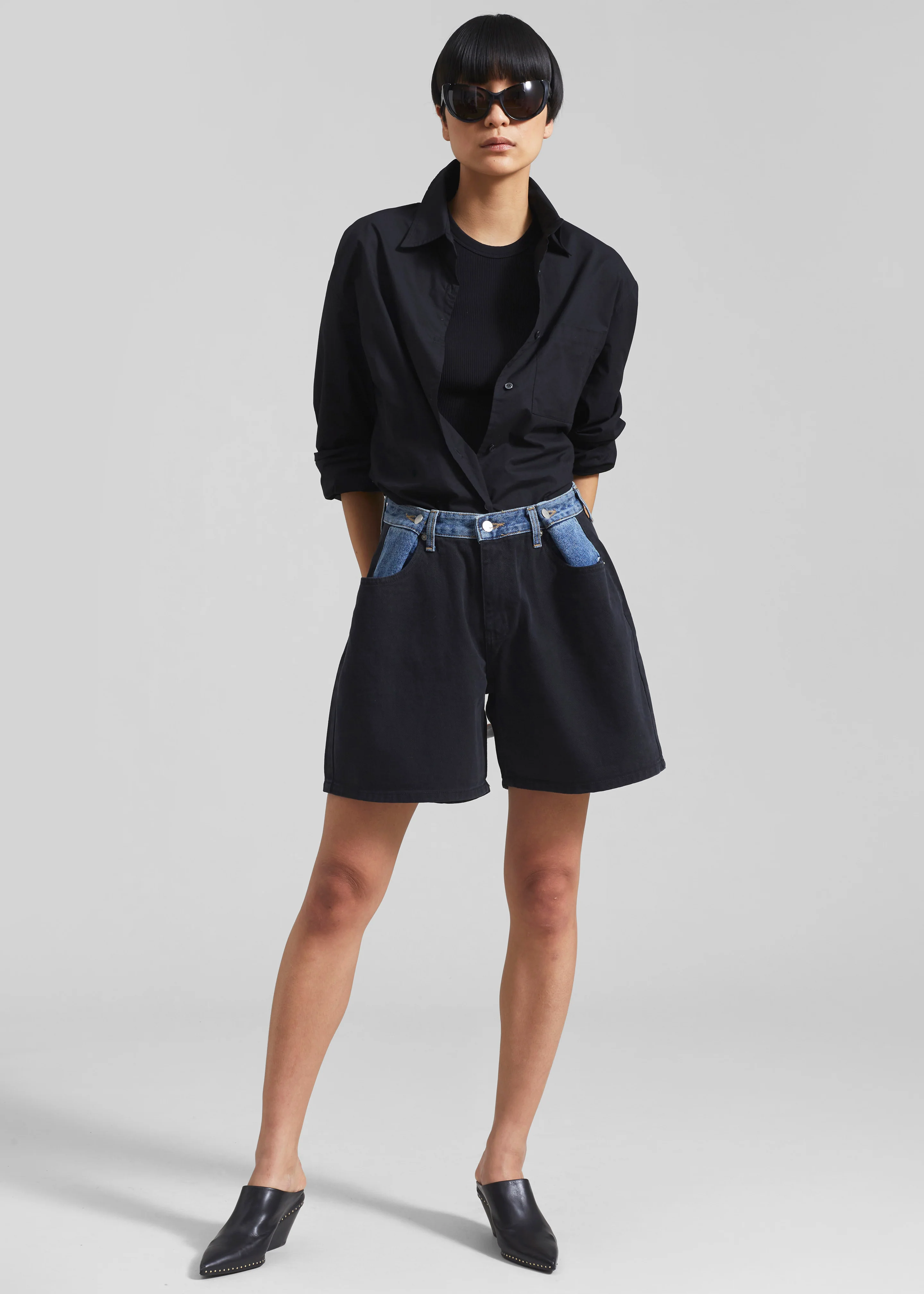 Hayla Contrast Denim Shorts - Black/Blue - Image 4