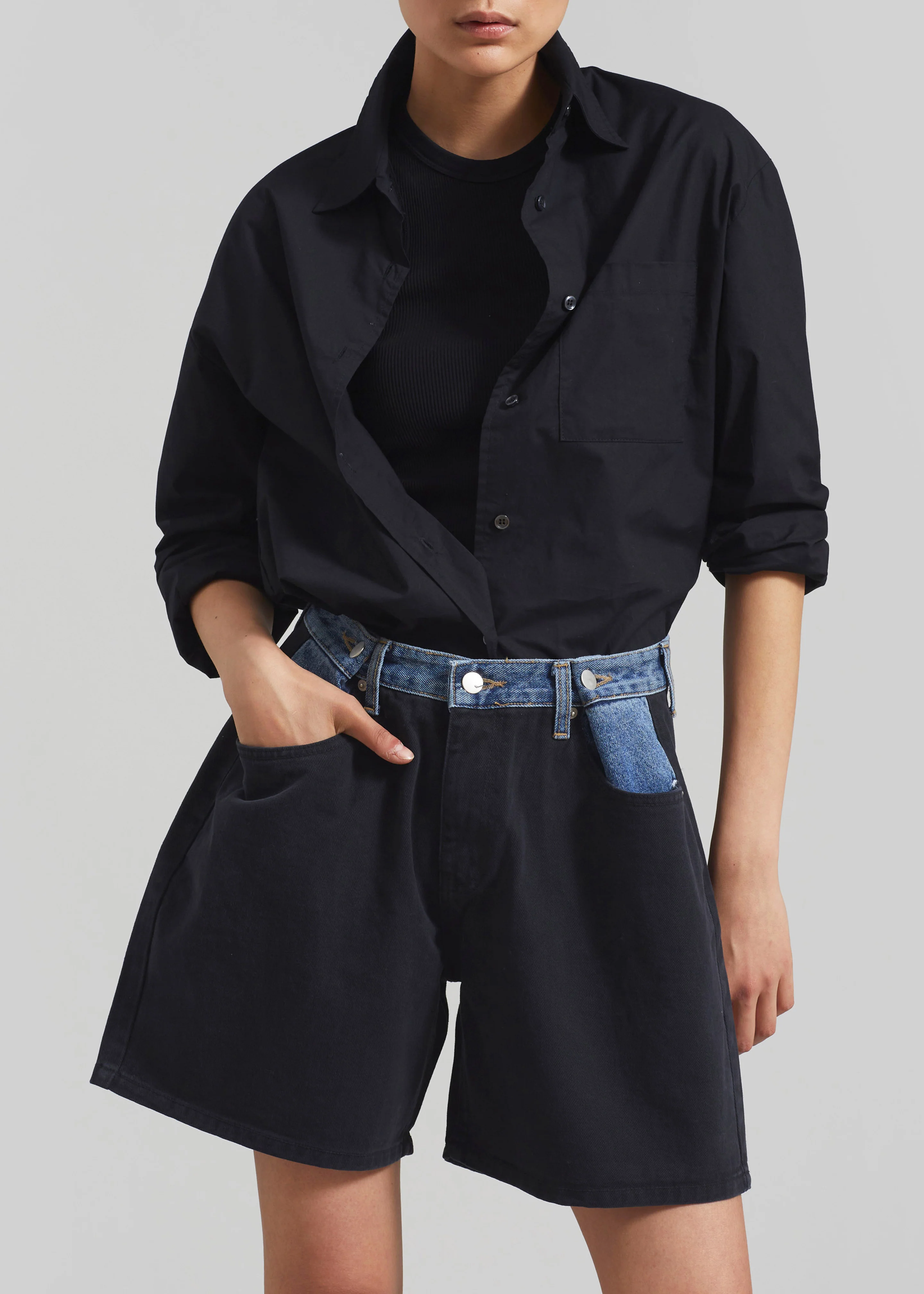 Hayla Contrast Denim Shorts - Black/Blue - Image 5
