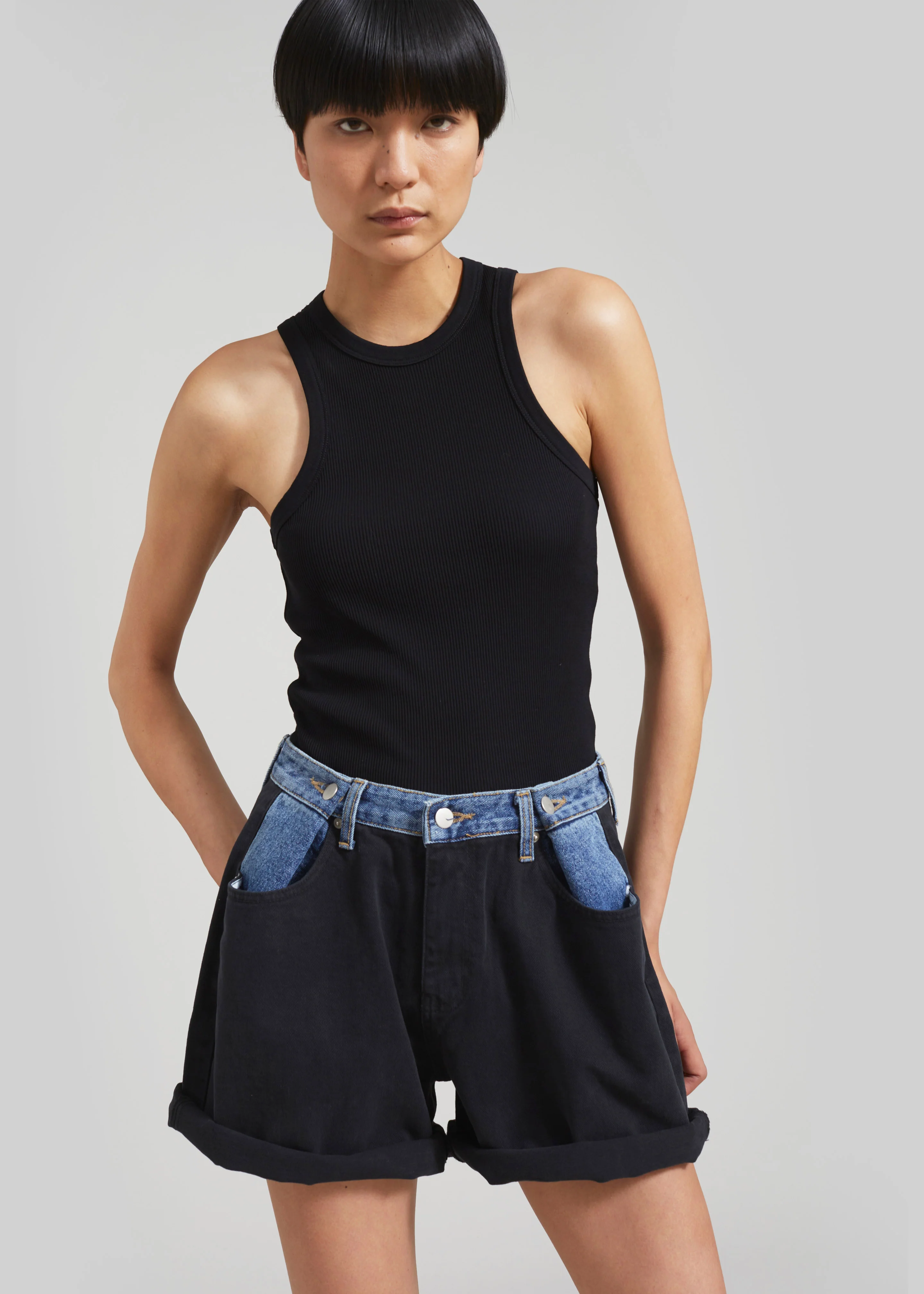 Hayla Contrast Denim Shorts - Black/Blue - Image 6