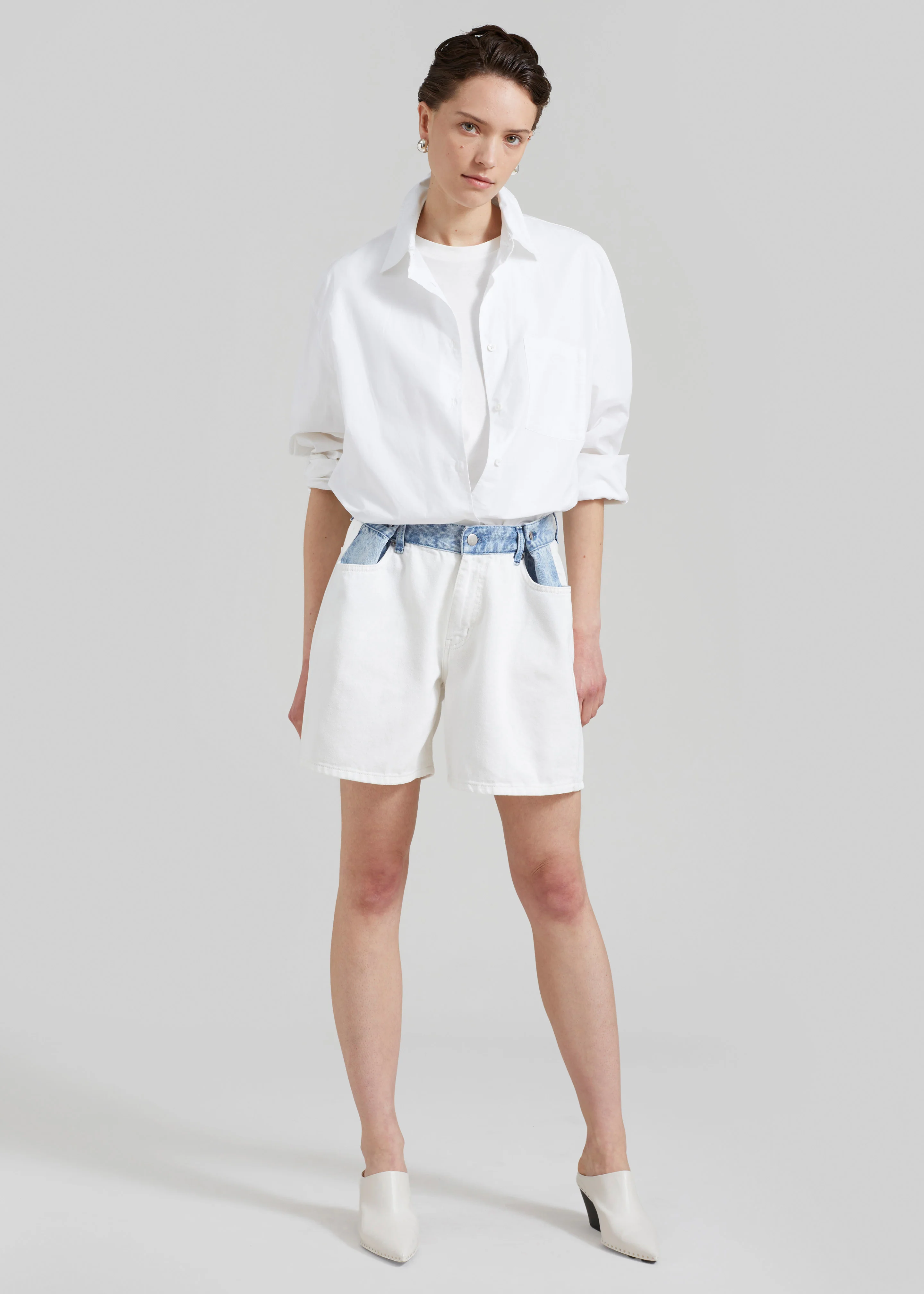 Hayla Contrast Denim Shorts - Off White/Blue - Image 10