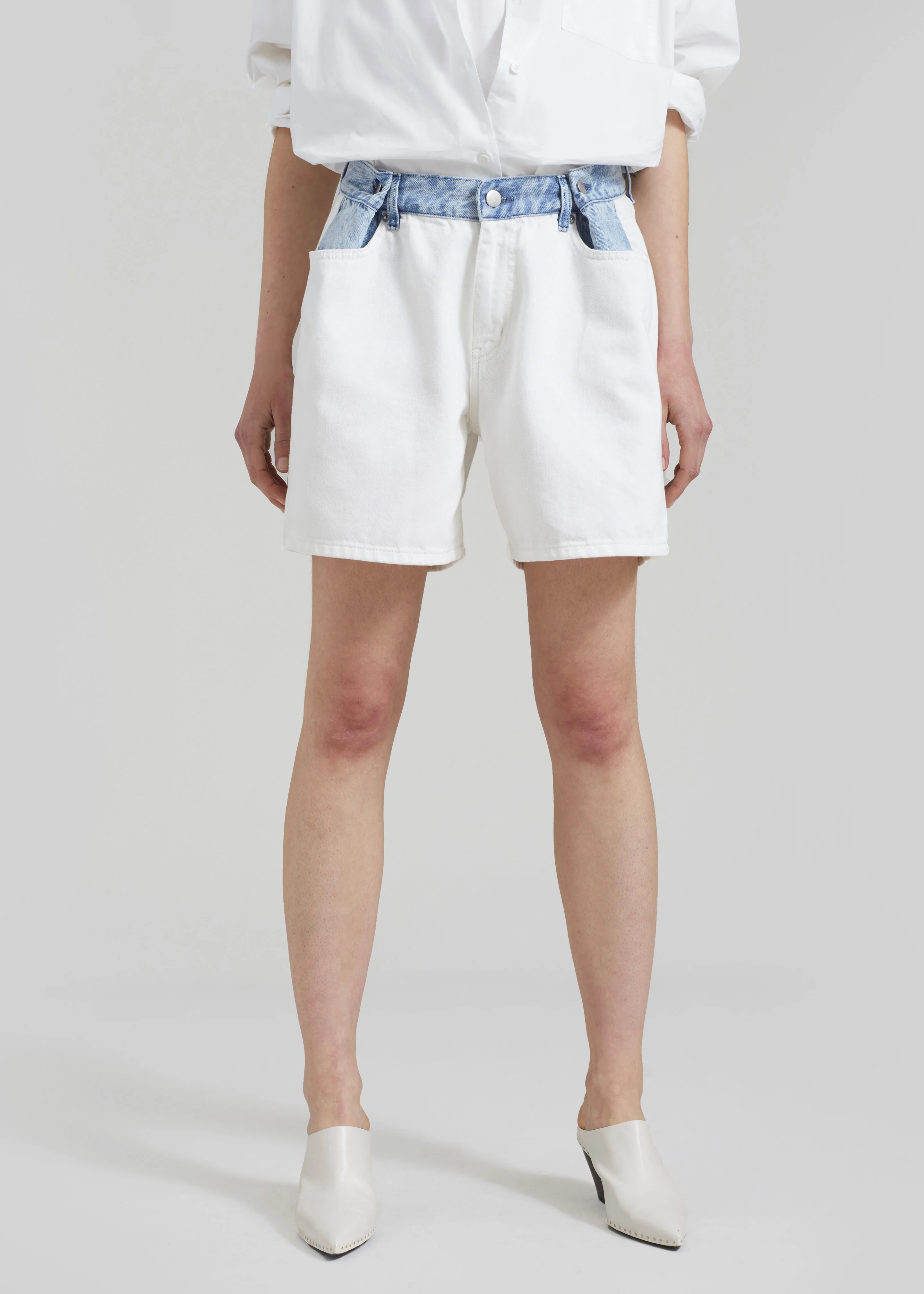 Hayla Contrast Denim Shorts - Off White/Blue - Image 4