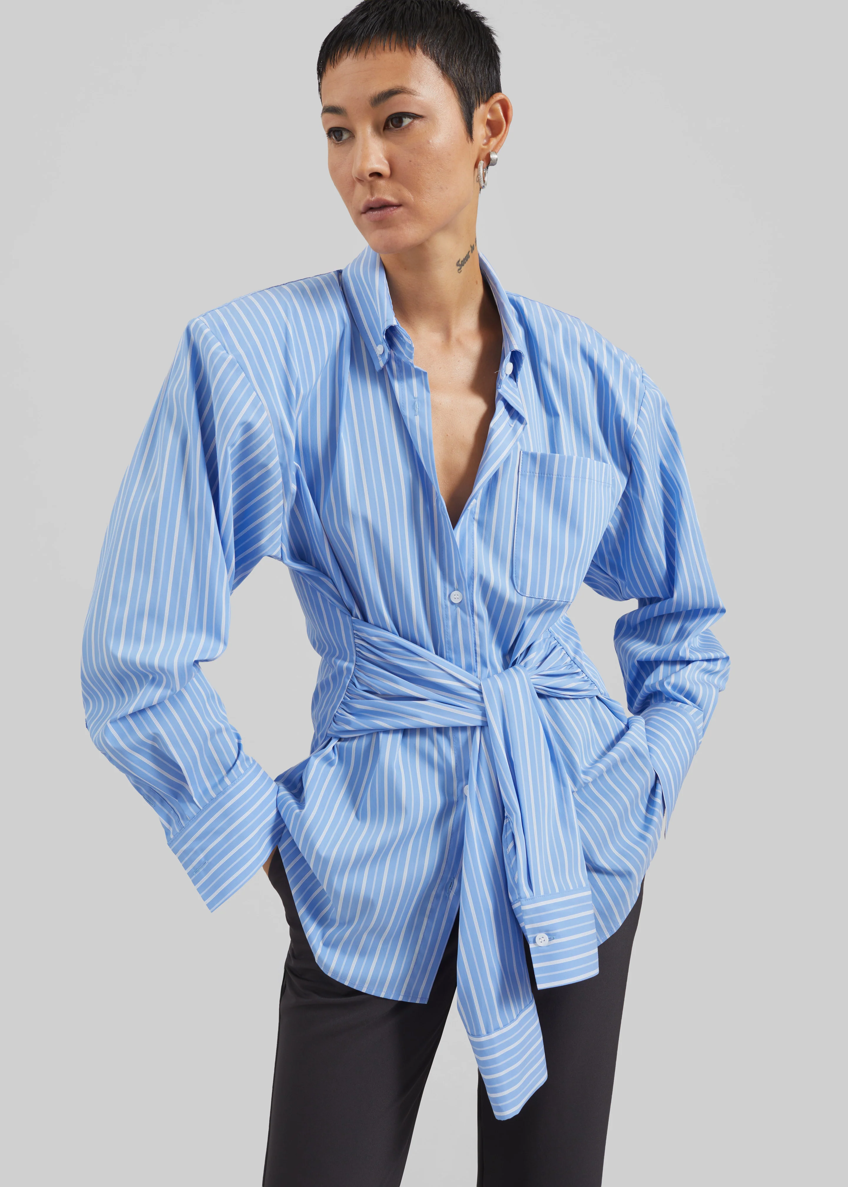 Heaton Double-Sleeve Padded Shirt - Blue/White Stripe - Image 2
