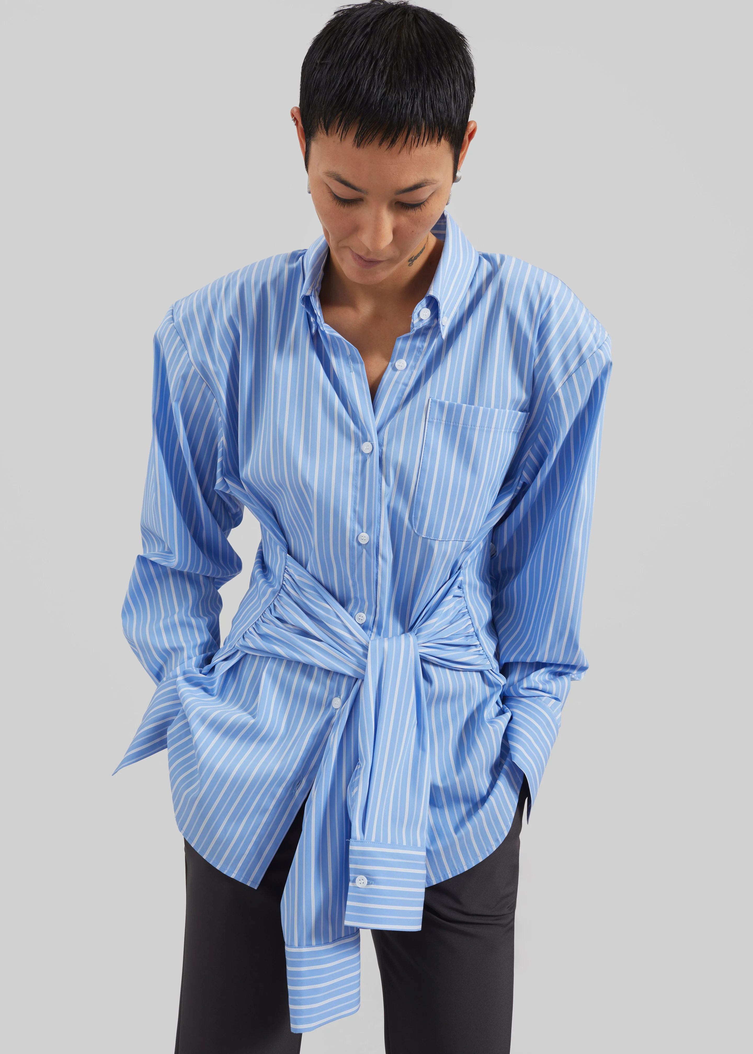 Heaton Double-Sleeve Padded Shirt - Blue/White Stripe - Image 7