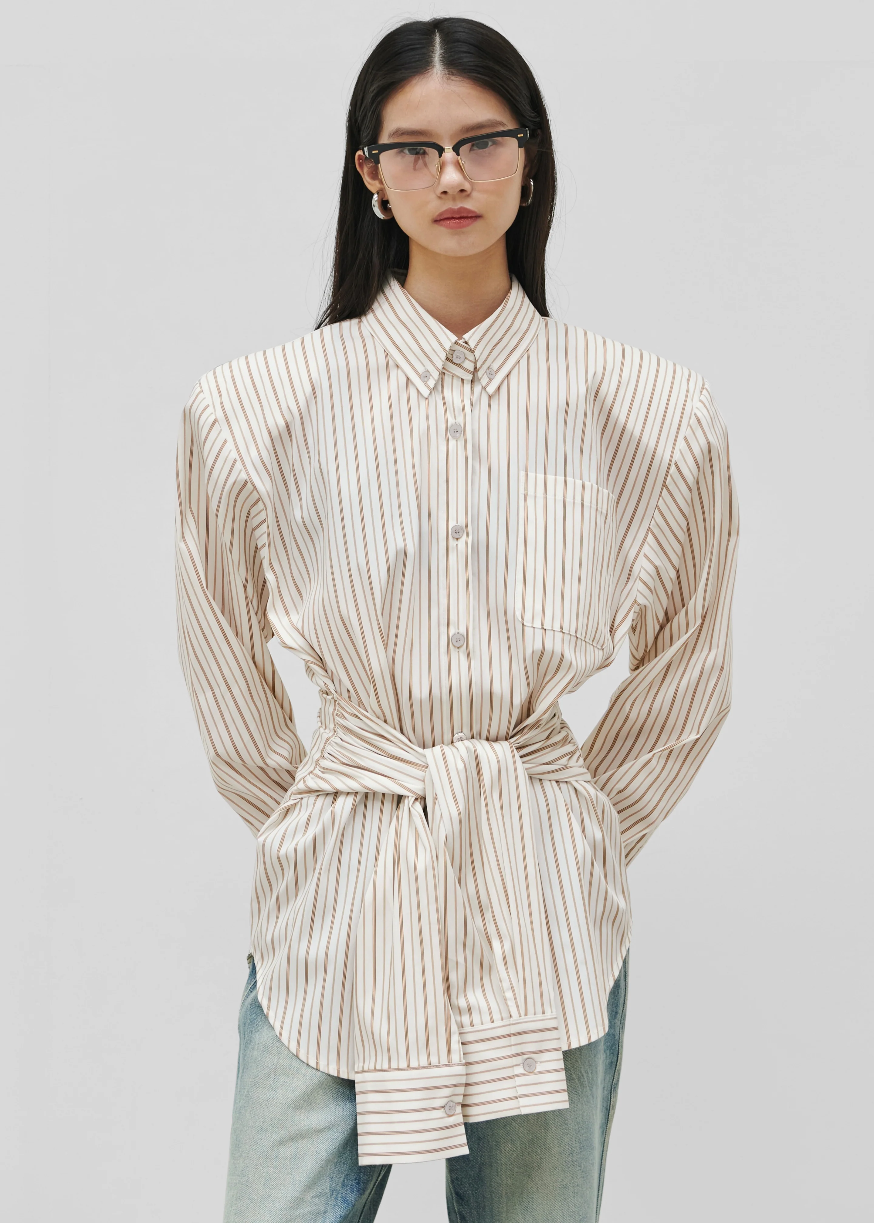 Heaton Double-Sleeve Padded Shirt - White/Brown Stripe - Image 2