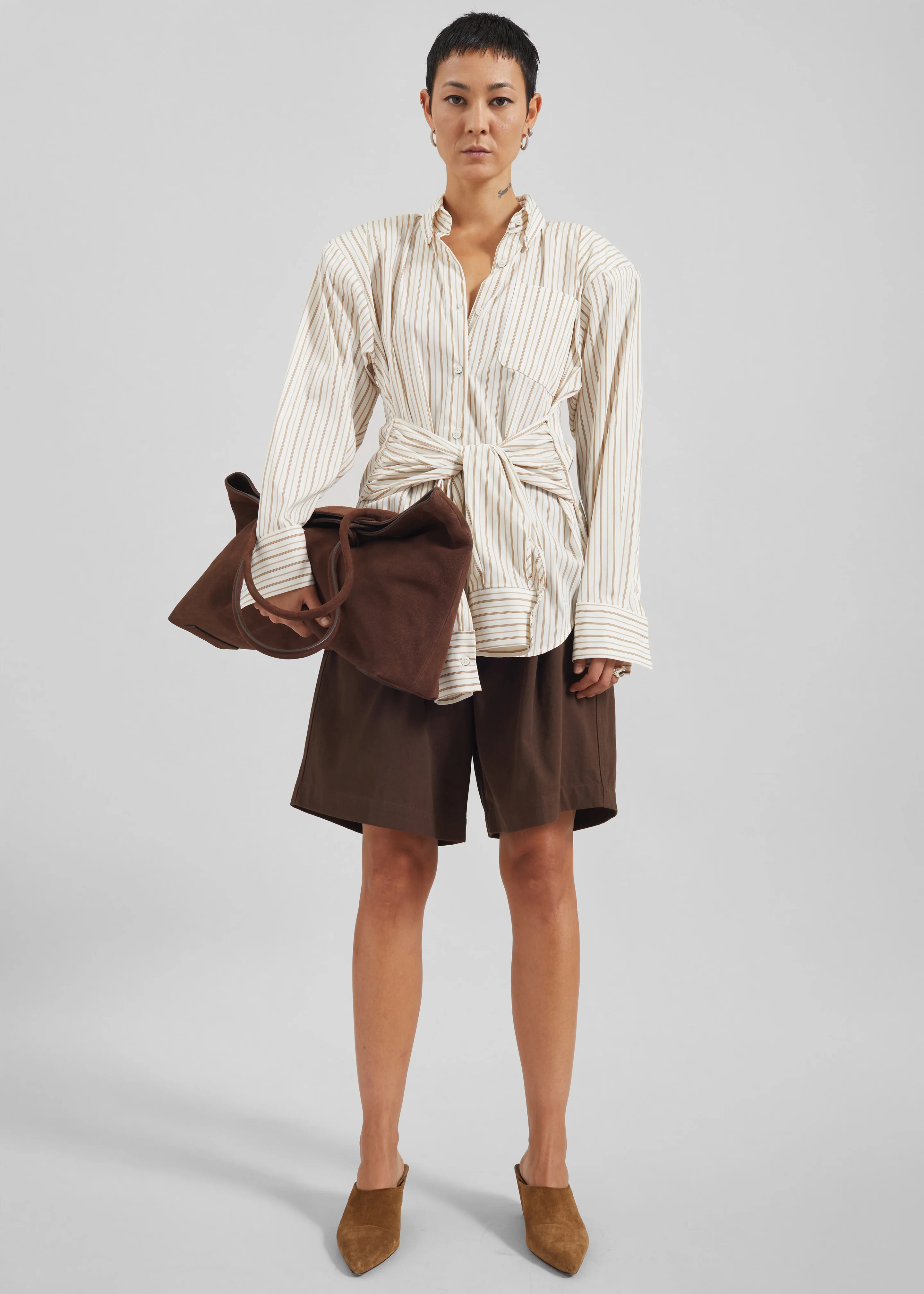 Heaton Double-Sleeve Padded Shirt - White/Brown Stripe - Image 3
