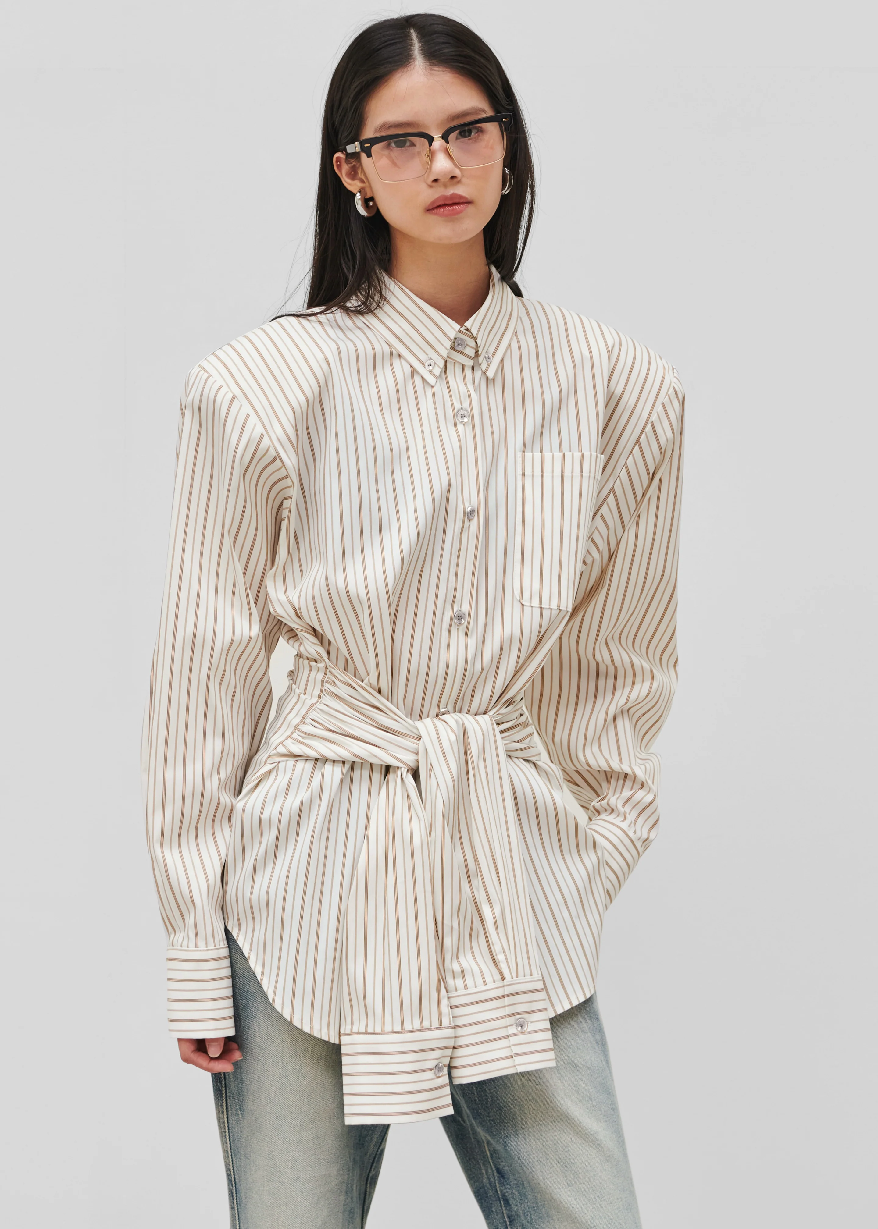 Heaton Double-Sleeve Padded Shirt - White/Brown Stripe - Image 6