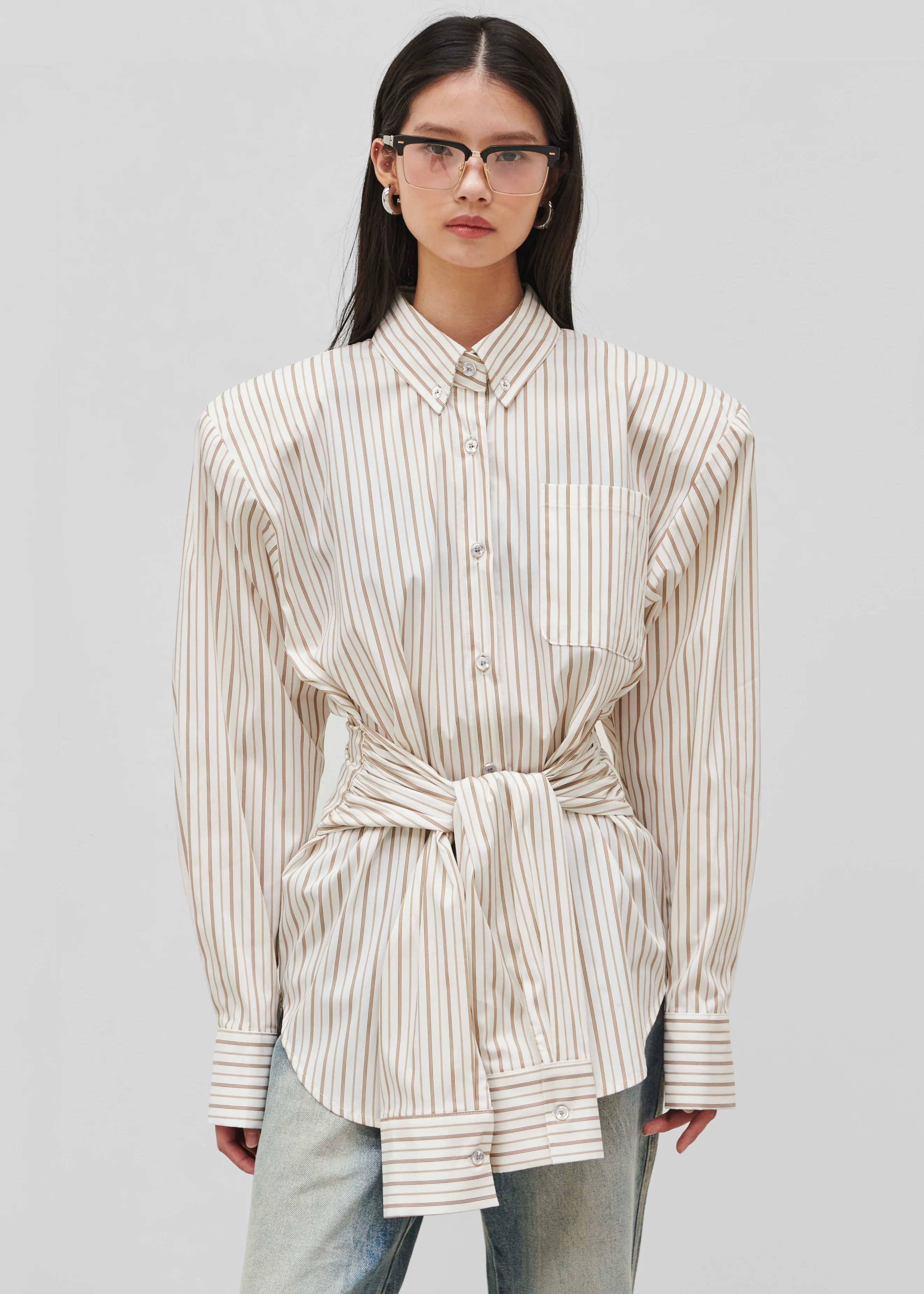 Heaton Double-Sleeve Padded Shirt - White/Brown Stripe - Image 8