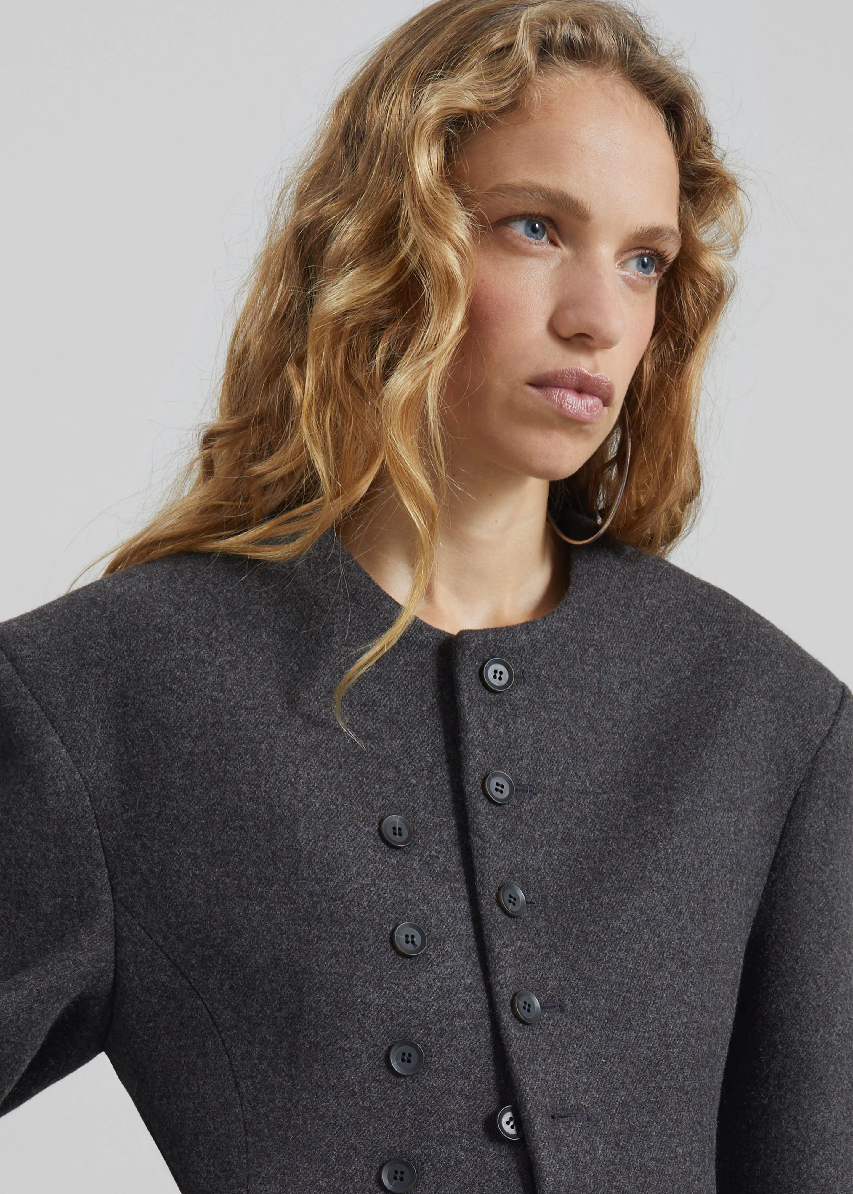 Helga Collarless Tailored Blazer - Dark Grey - Image 3