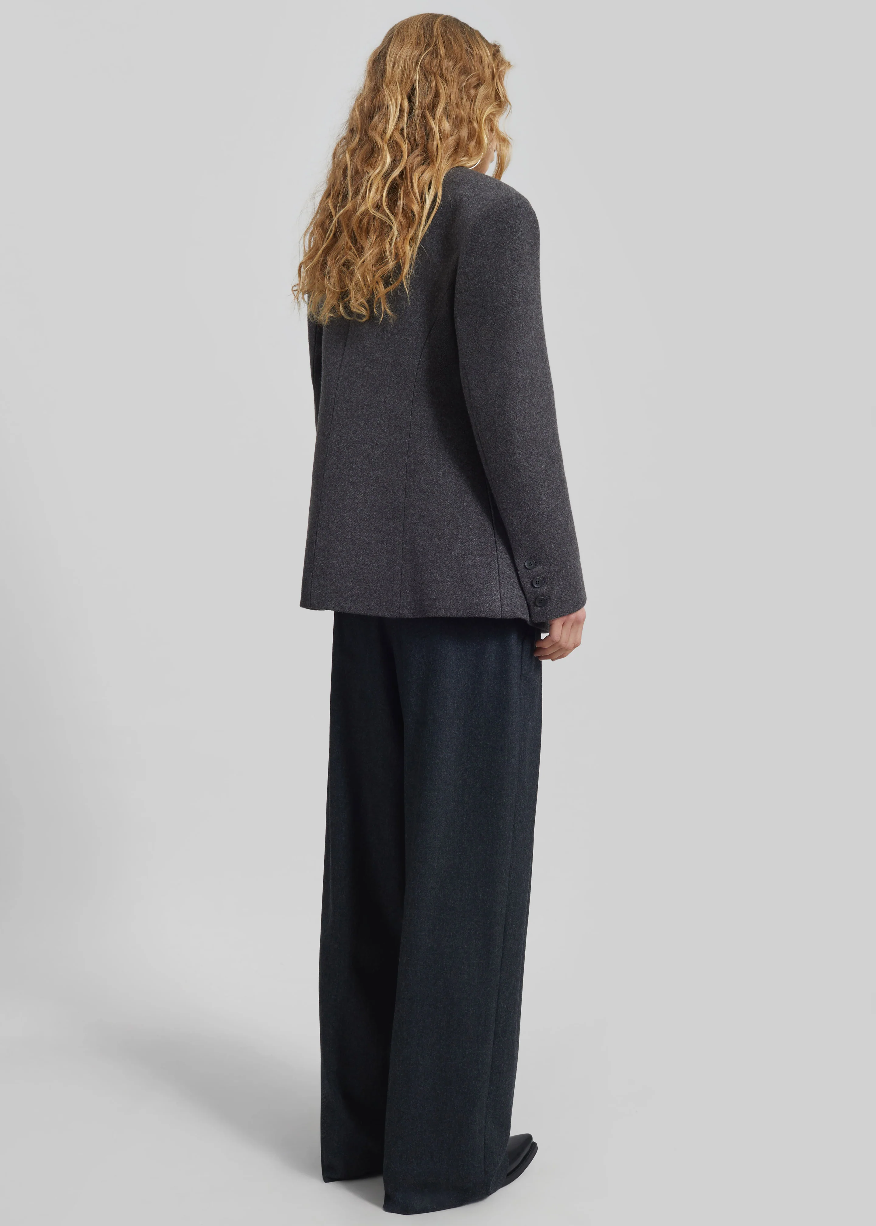 Helga Collarless Tailored Blazer - Dark Grey - Image 9