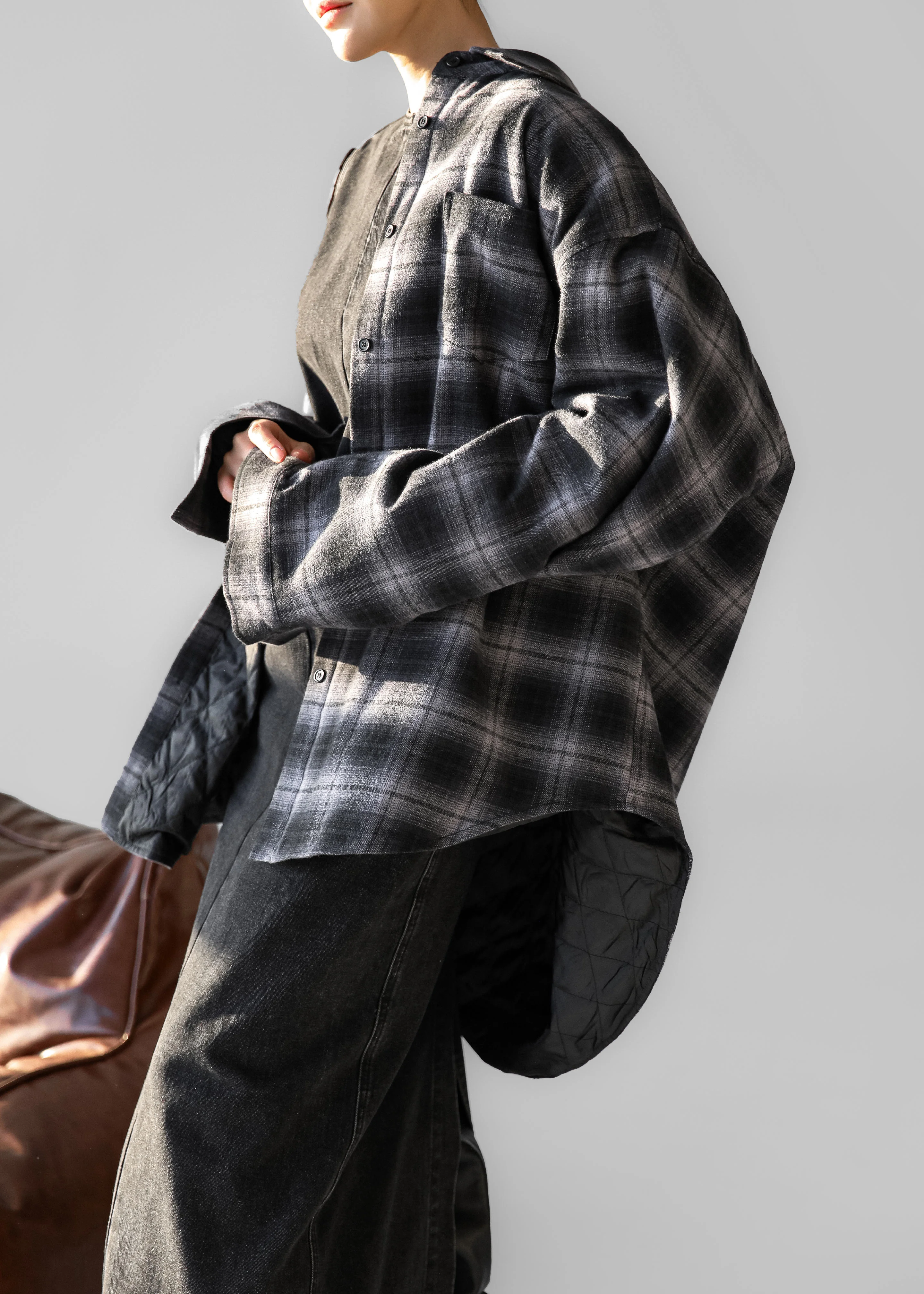 Helka Flannel Quilted Shirt - Charcoal - Image 8