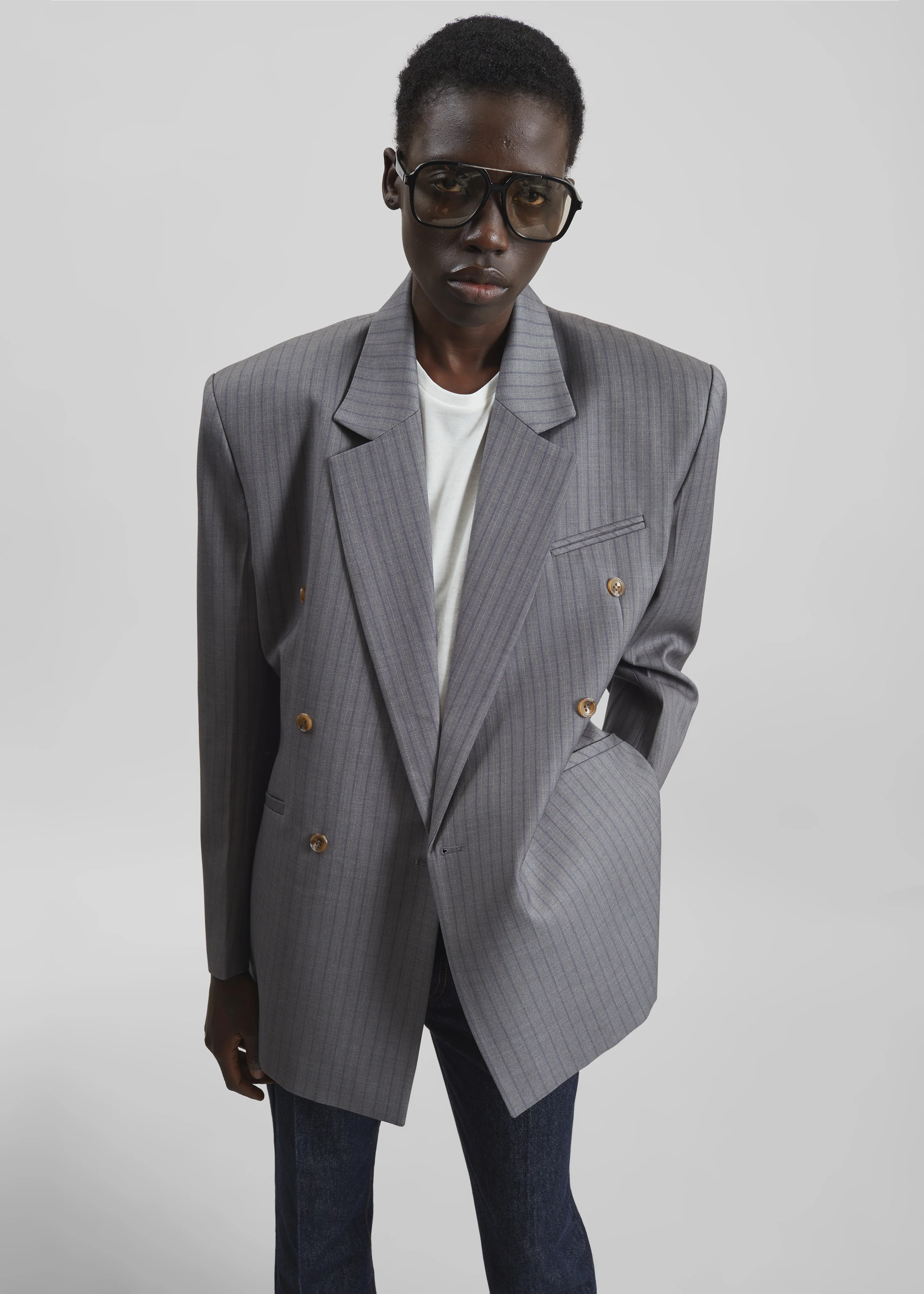 Helmond Double-Breasted Blazer - Grey Multi Stripe - Image 3