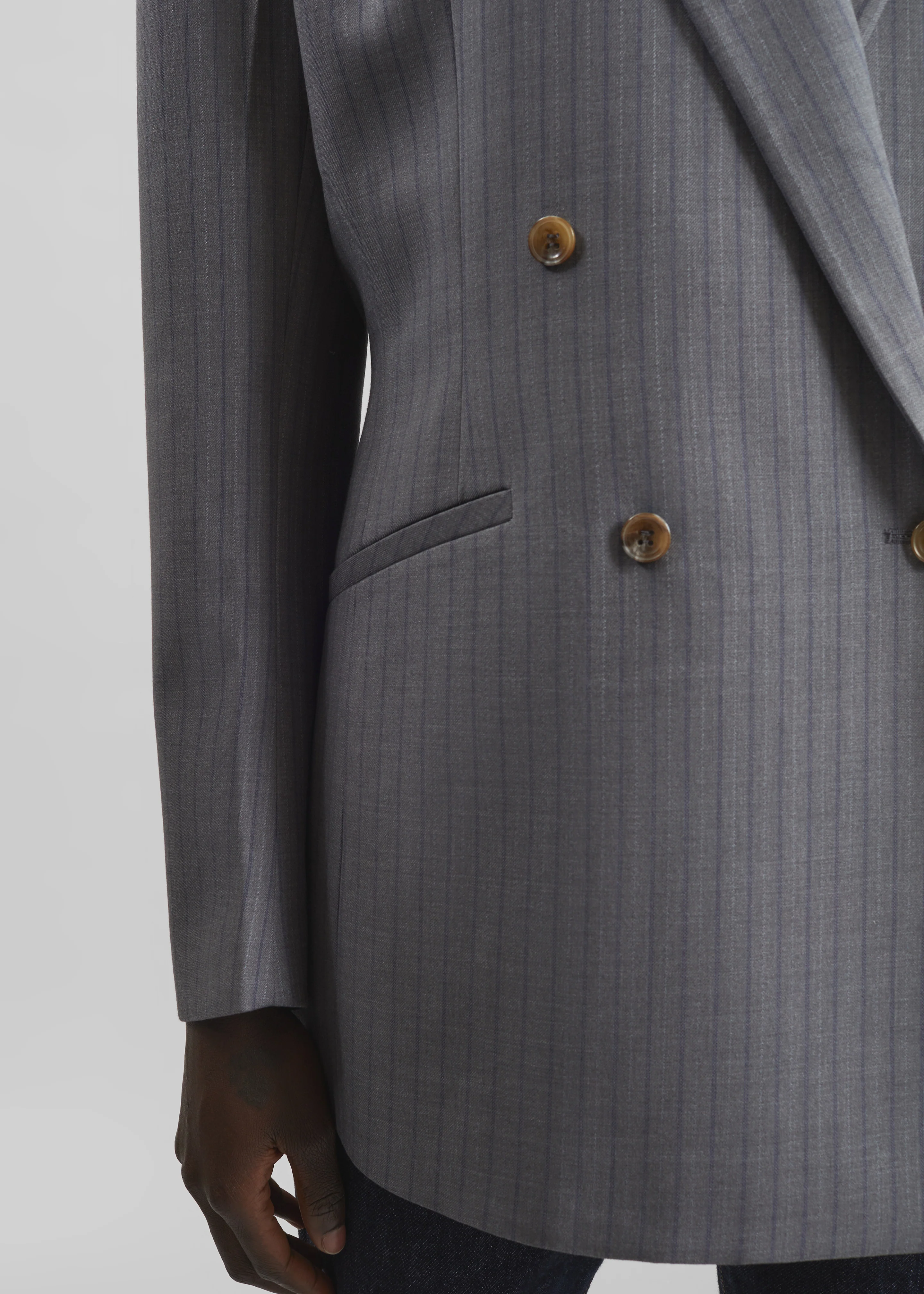 Helmond Double-Breasted Blazer - Grey Multi Stripe - Image 7