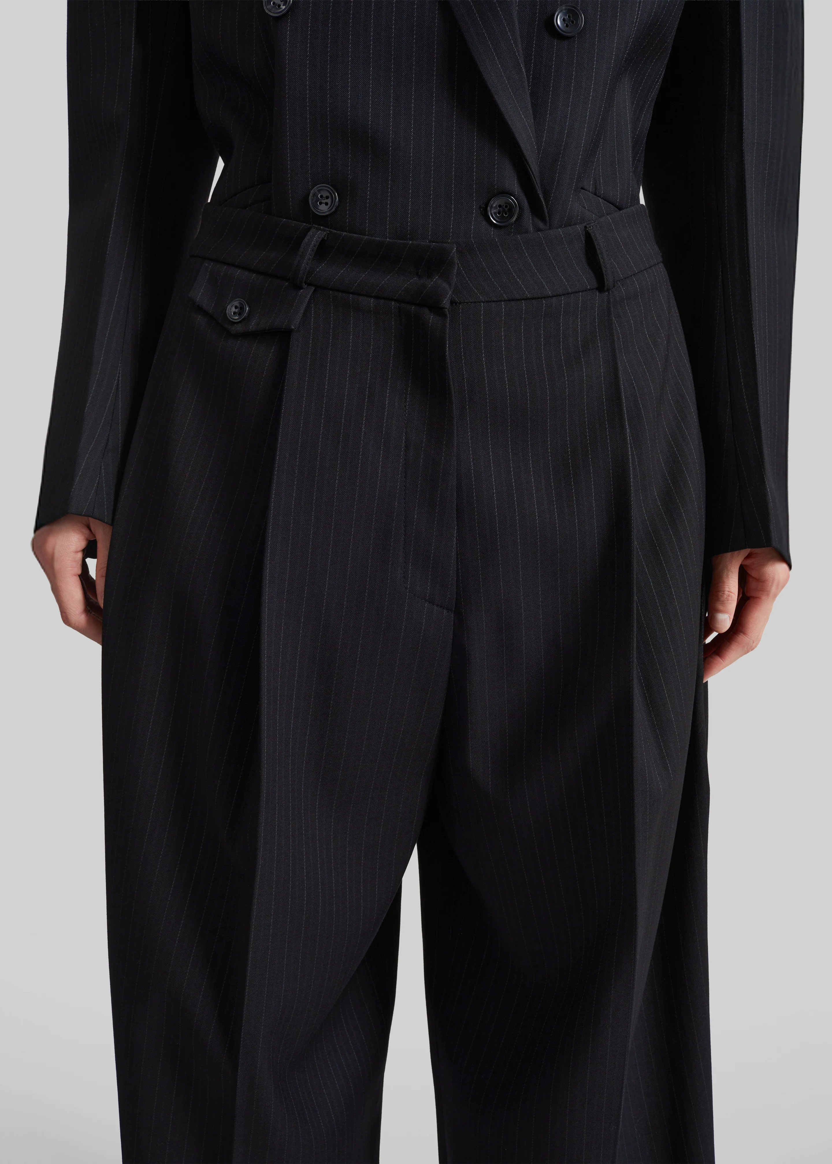 Helmond Pleated Trousers - Black Multi Stripe - Image 4