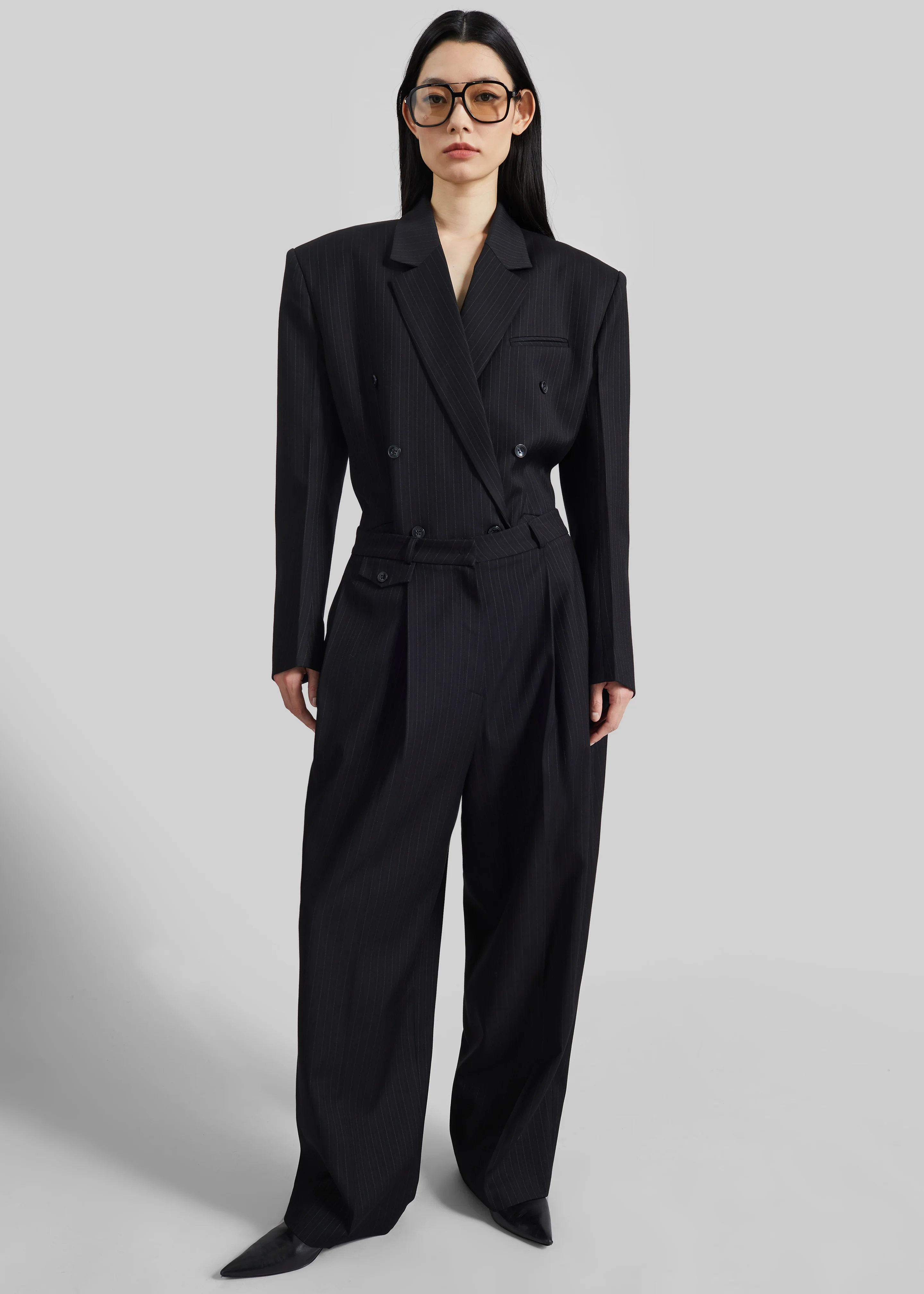 Helmond Pleated Trousers - Black Multi Stripe - Image 5