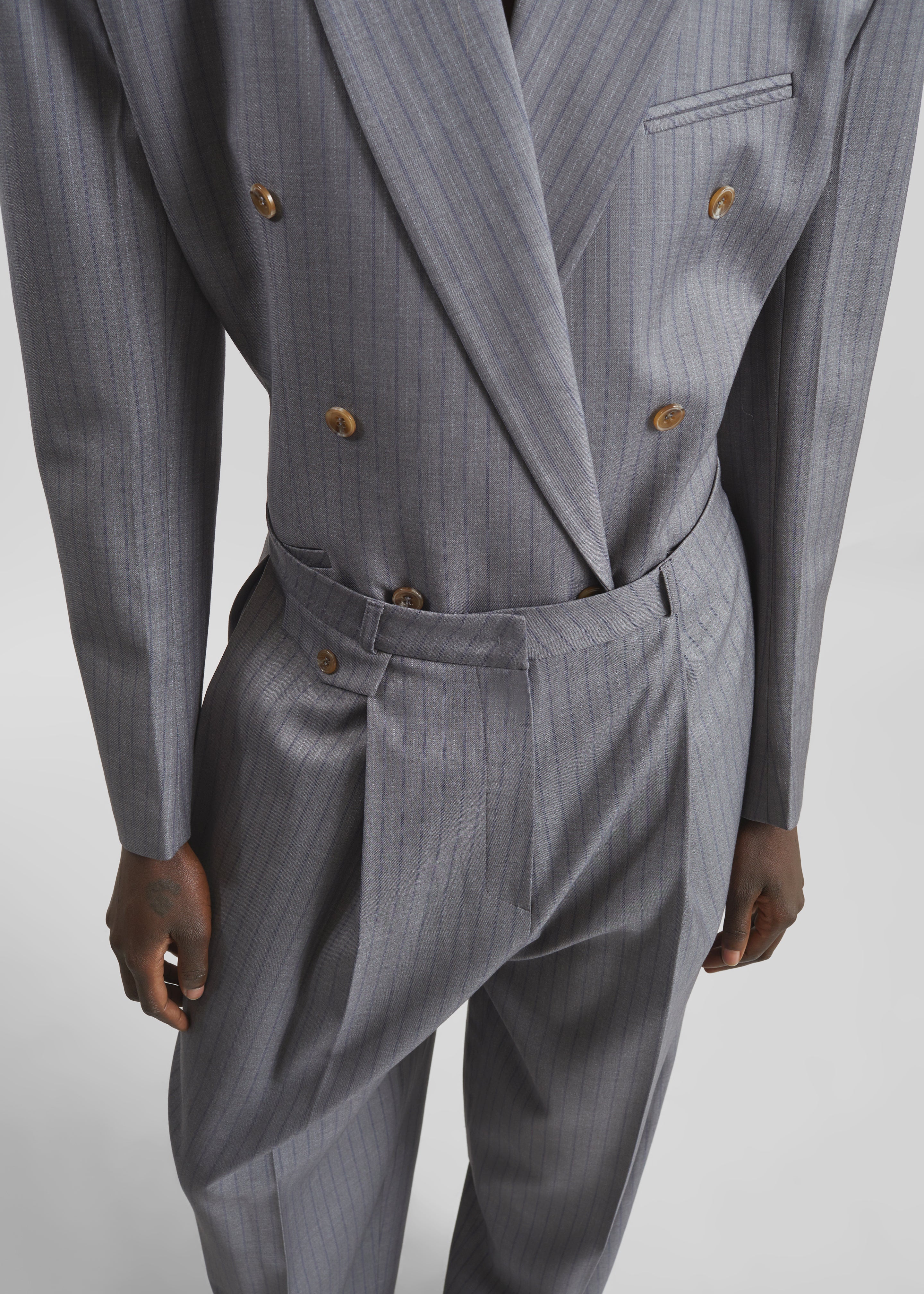 Helmond Pleated Trousers - Grey Multi Stripe - Image 2
