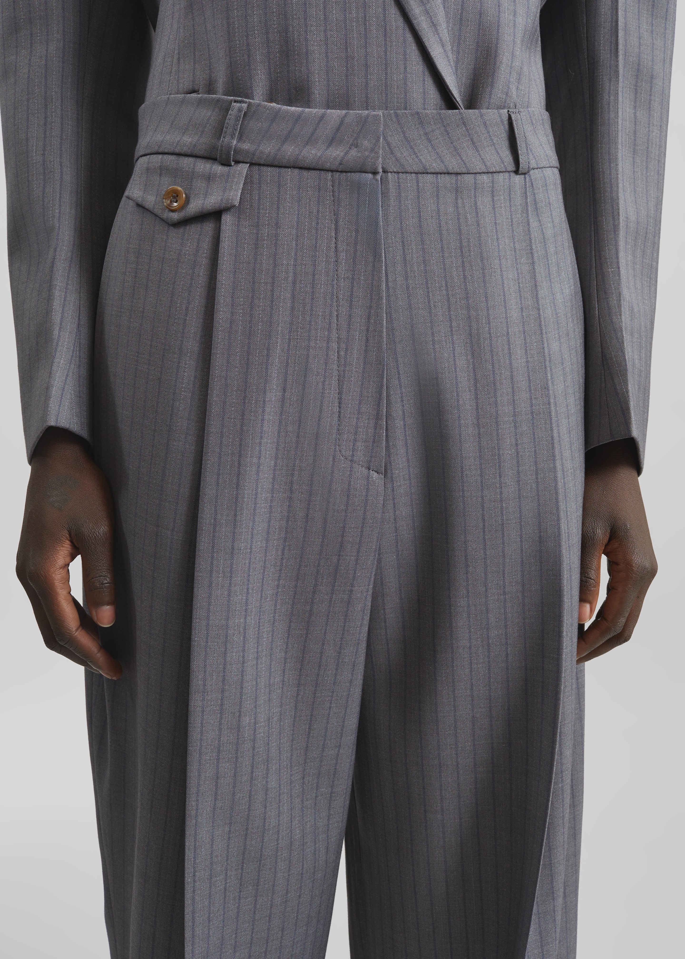 Helmond Pleated Trousers - Grey Multi Stripe - Image 3