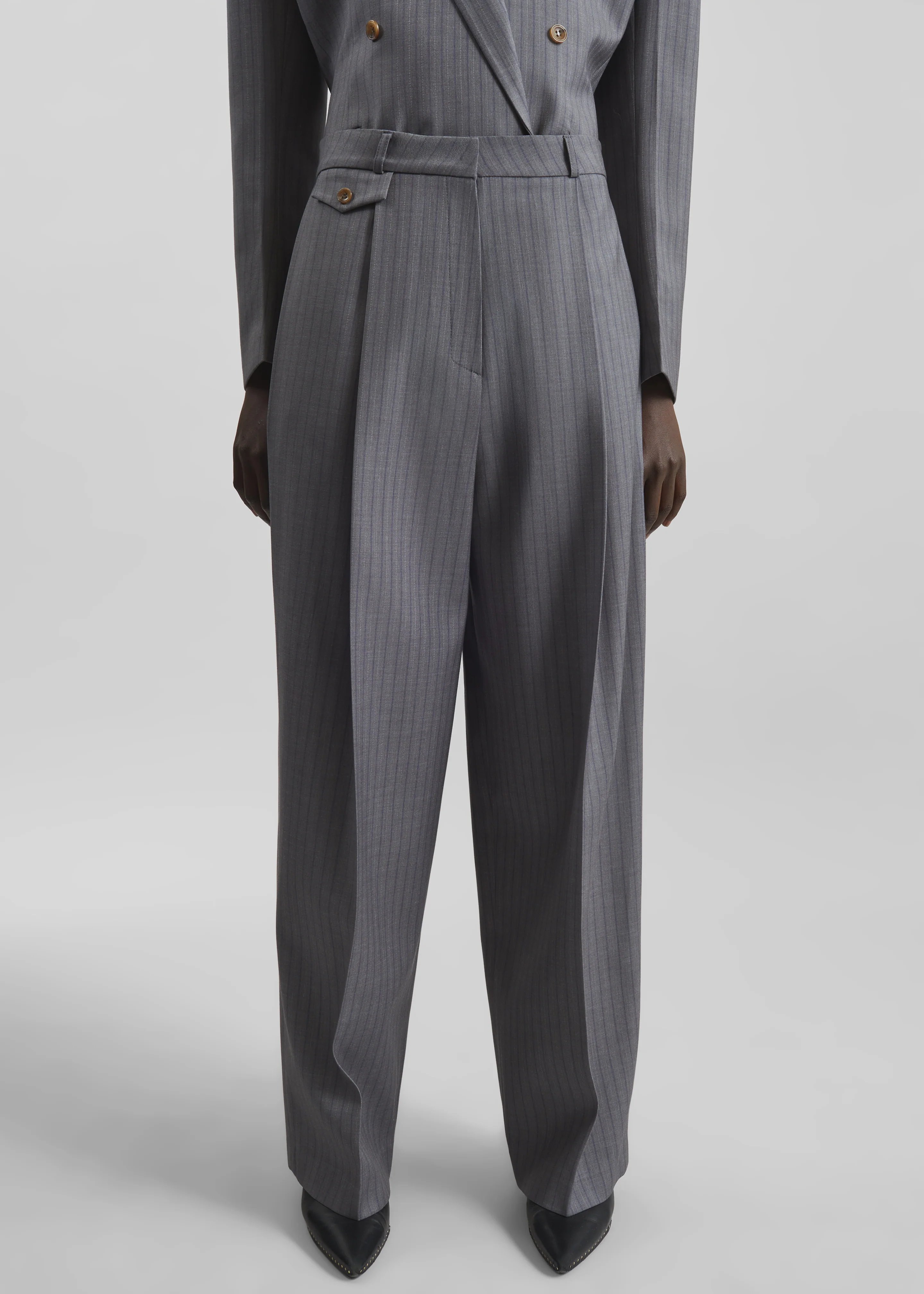 Helmond Pleated Trousers - Grey Multi Stripe - Image 5