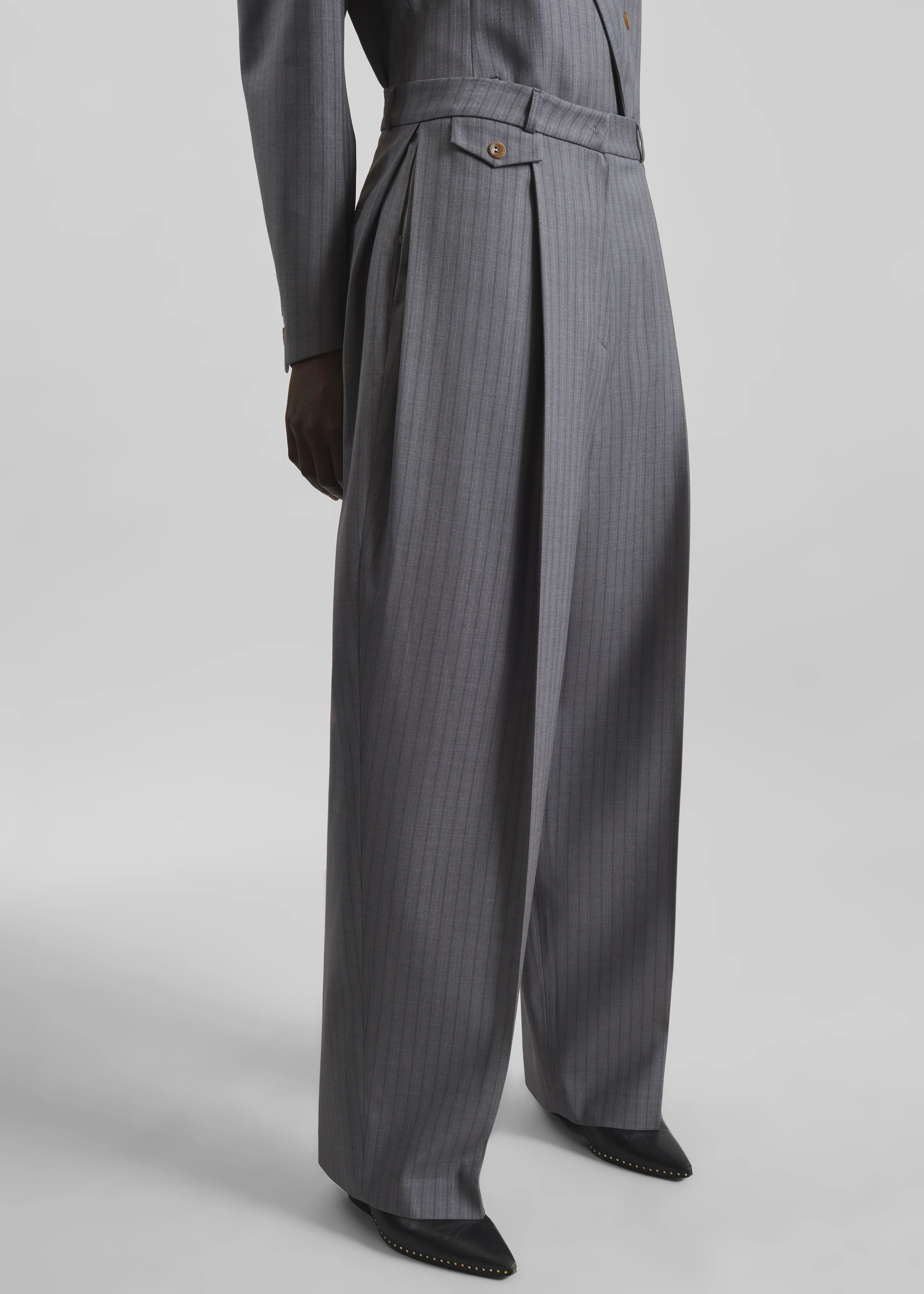 Helmond Pleated Trousers - Grey Multi Stripe - Image 6