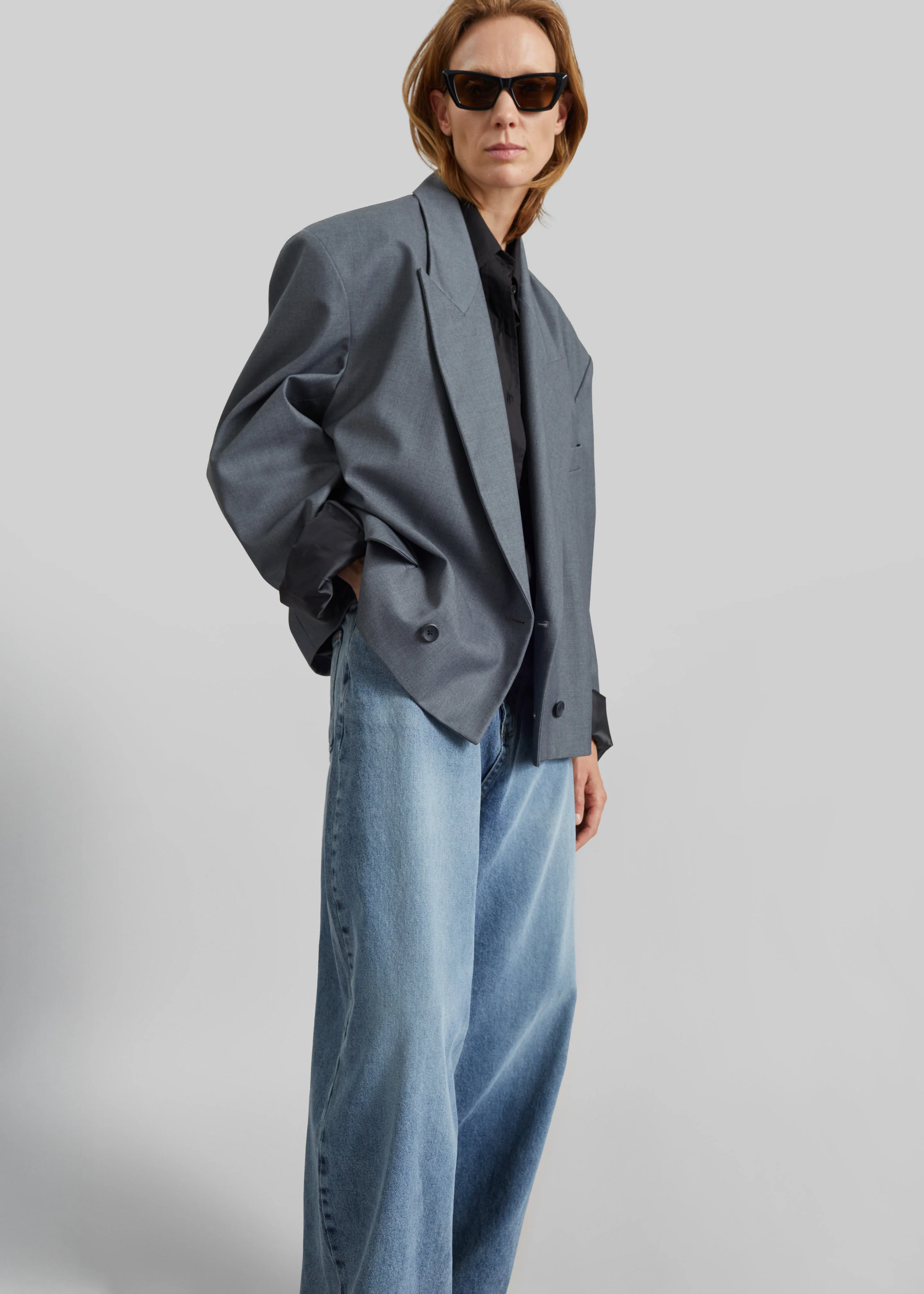 Helna Boxy Cropped Blazer - Grey - Image 4