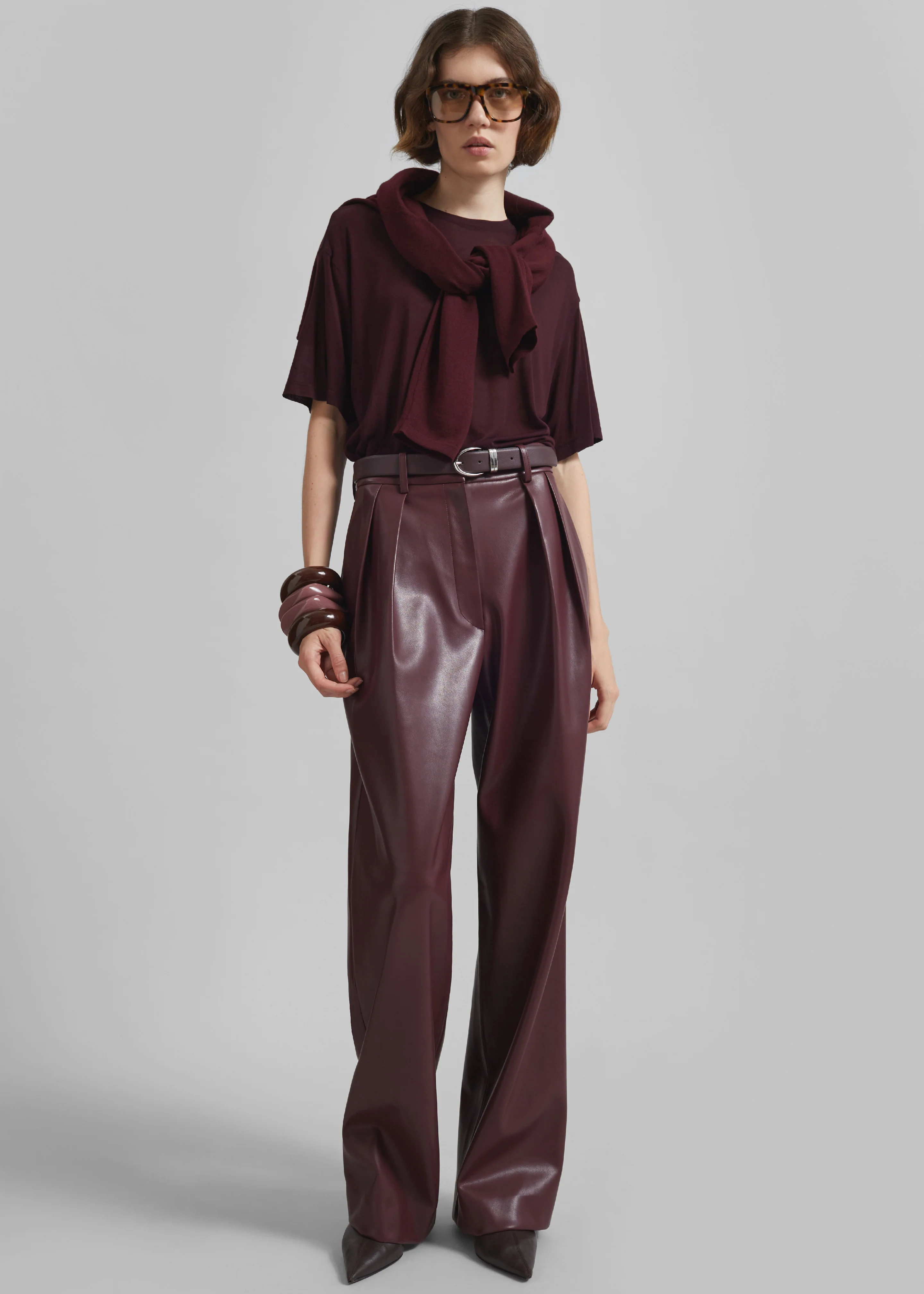 Helsinki Faux Leather Pants - Burgundy - Image 5