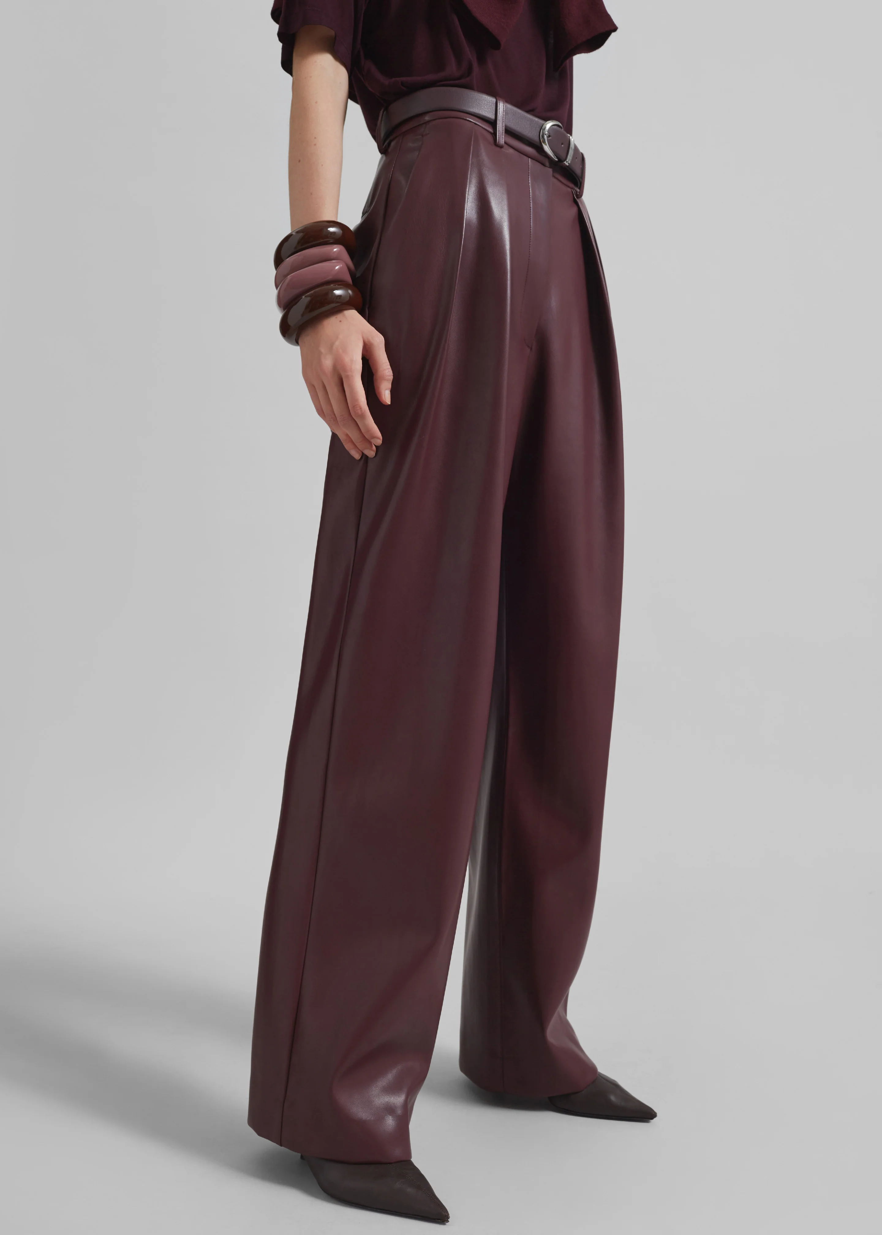 Helsinki Faux Leather Pants - Burgundy - Image 6