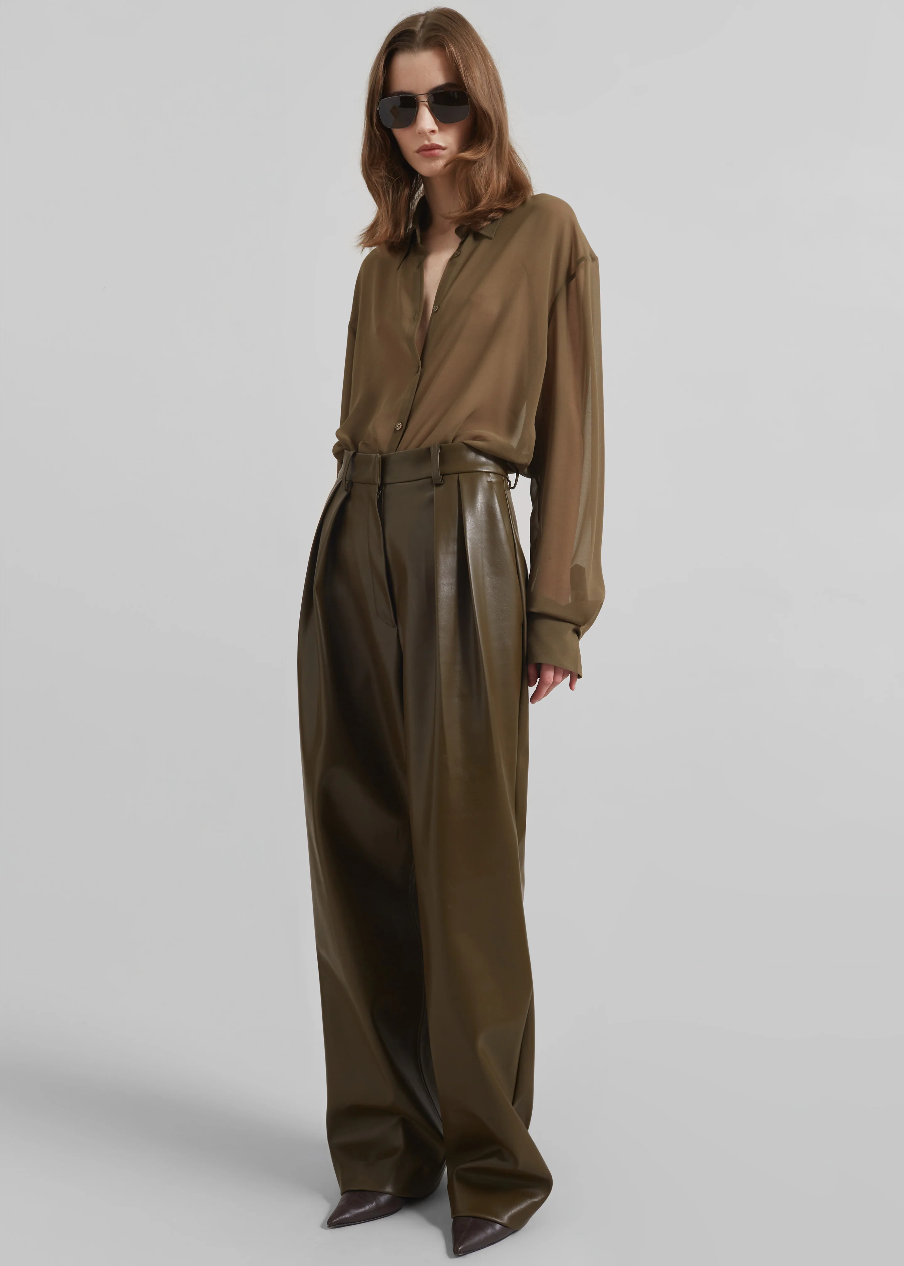 Helsinki Faux Leather Pants - Olive - Image 2