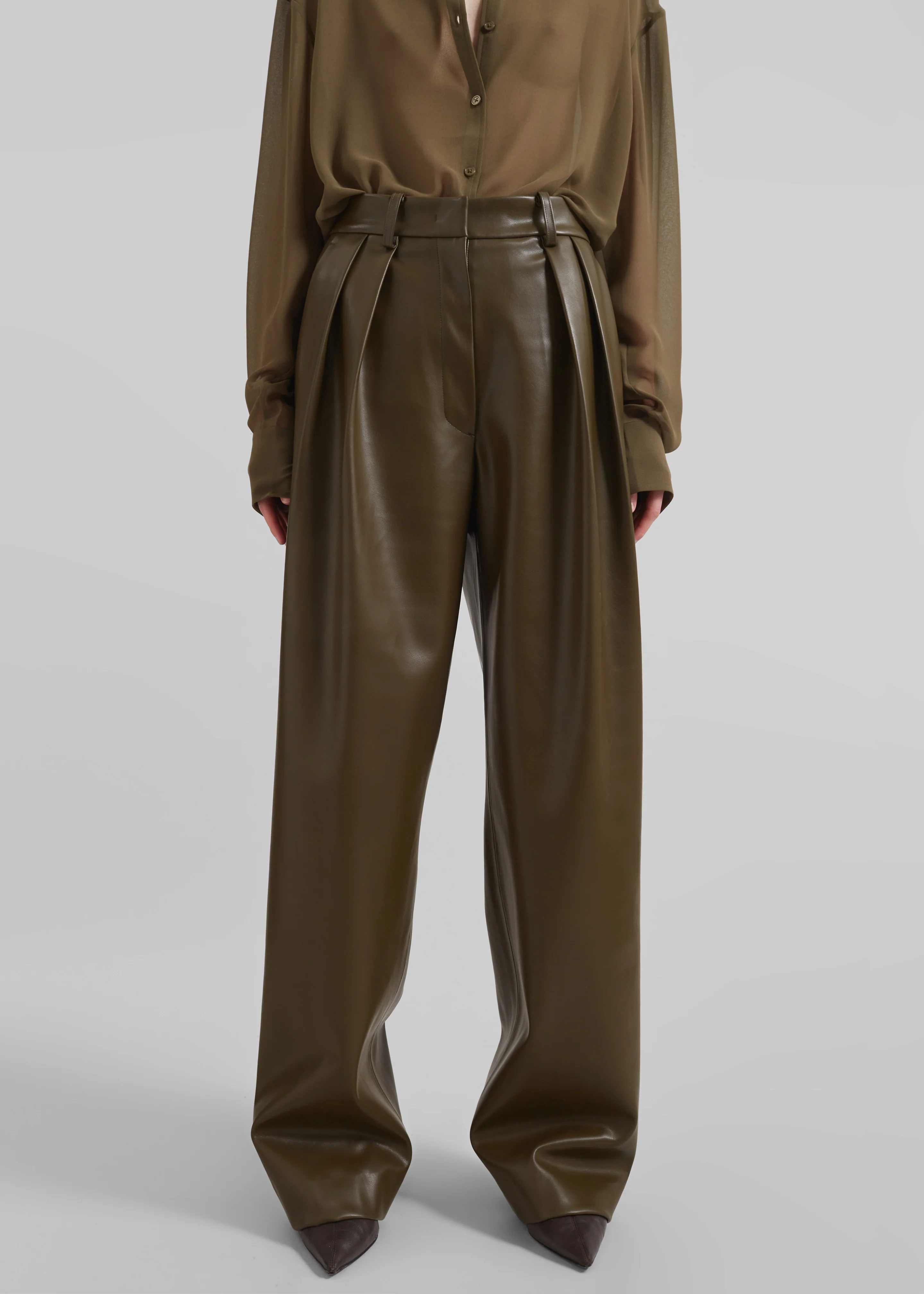 Helsinki Faux Leather Pants - Olive - Image 4