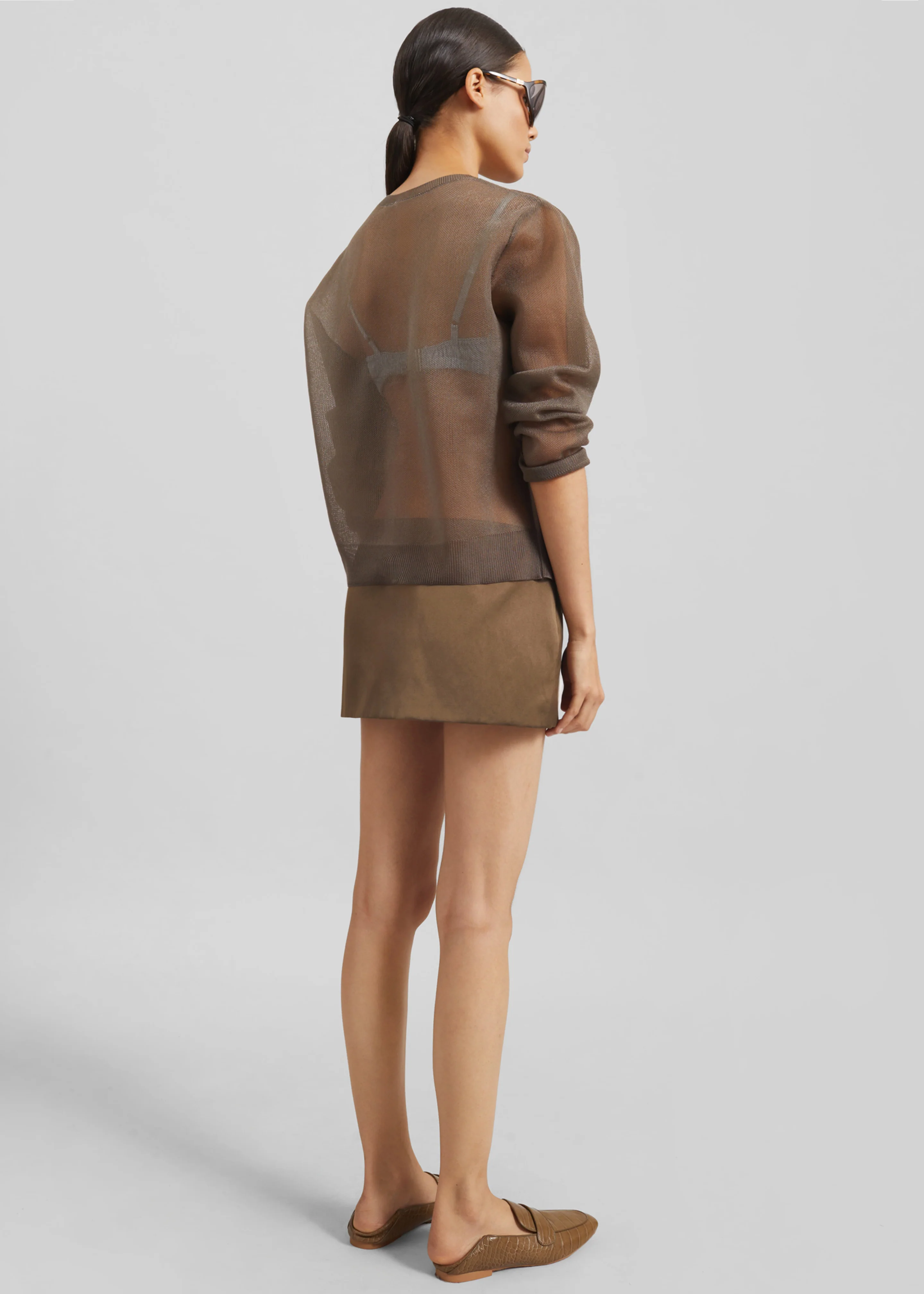 Hera Satin Mini Skirt - Brown - Image 10