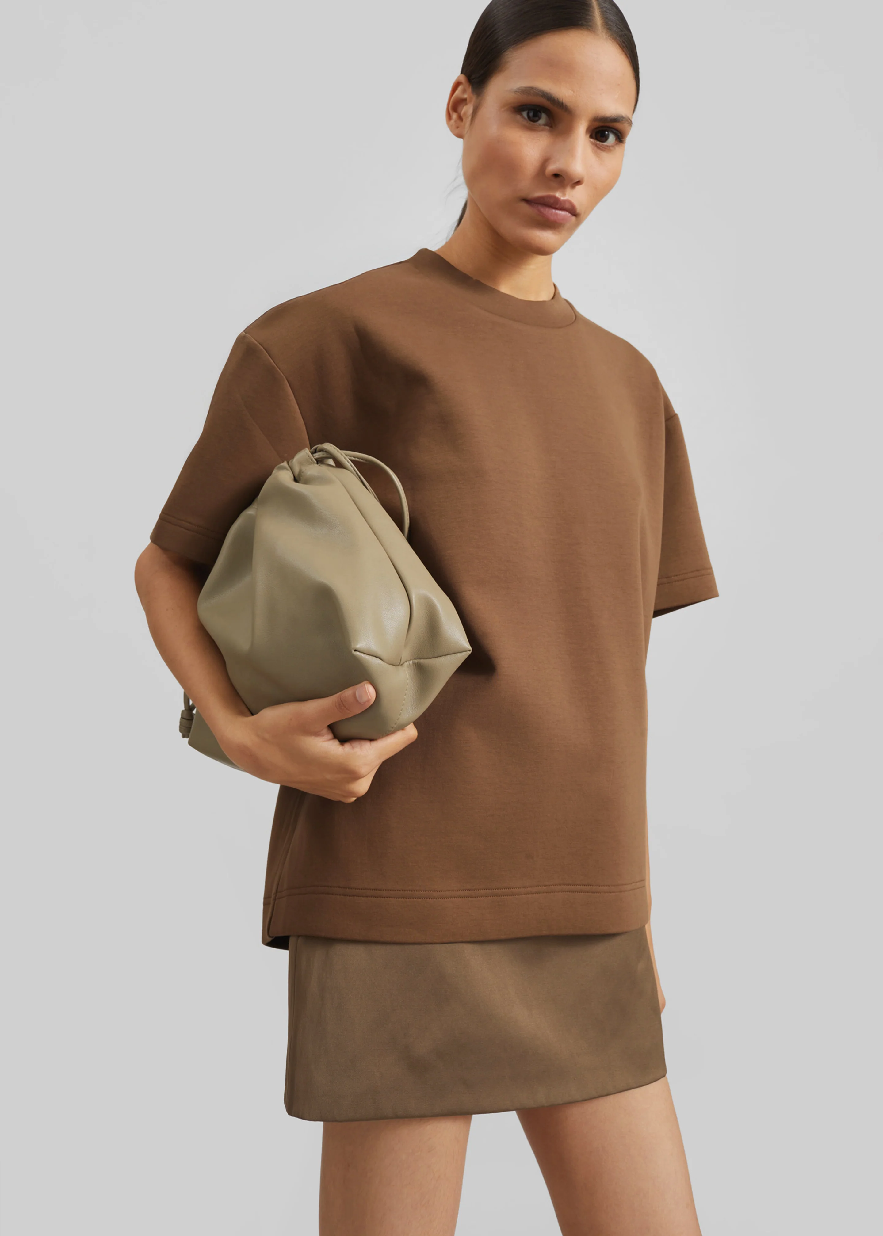 Hera Satin Mini Skirt - Brown - Image 4