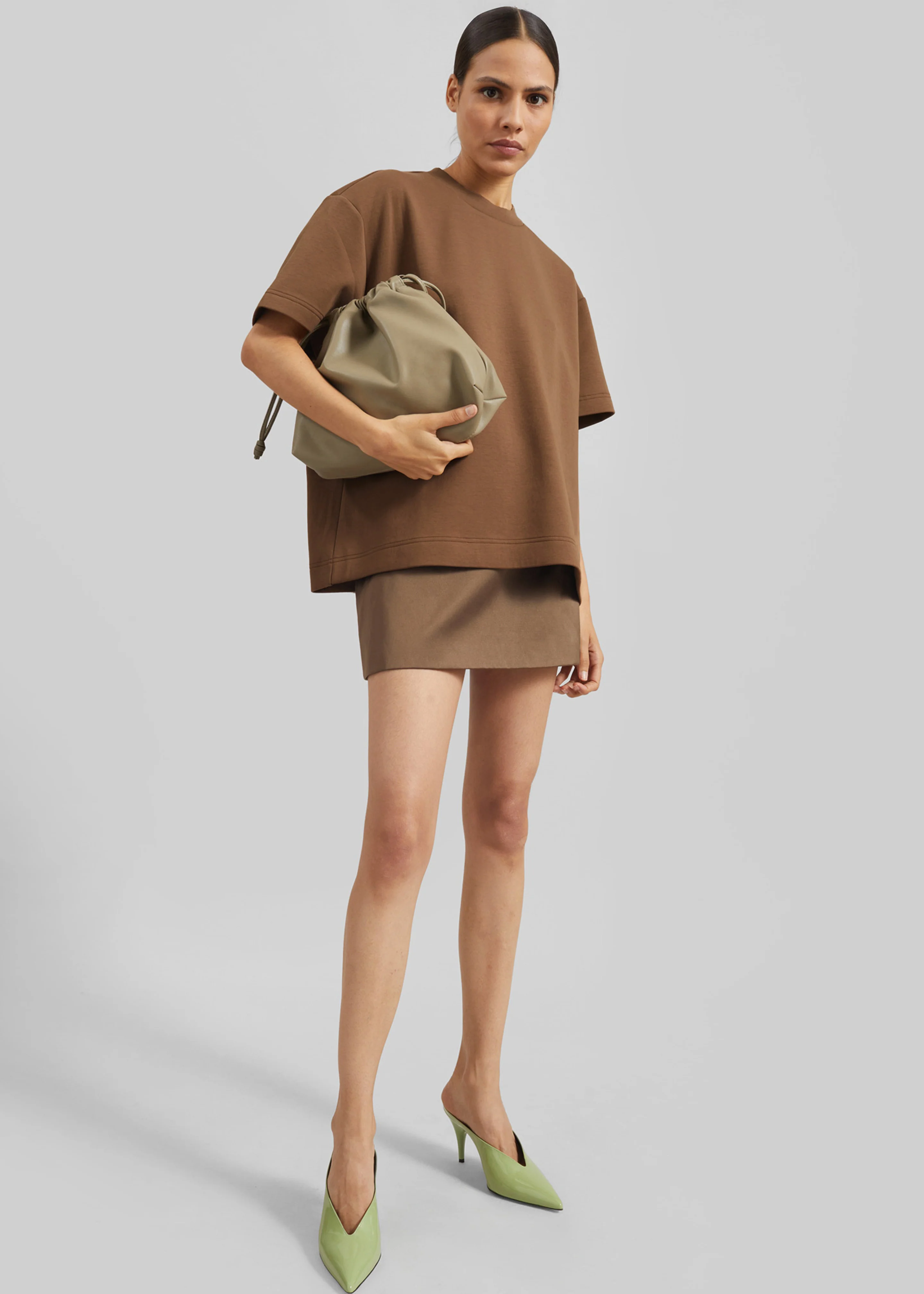 Hera Satin Mini Skirt - Brown - Image 5